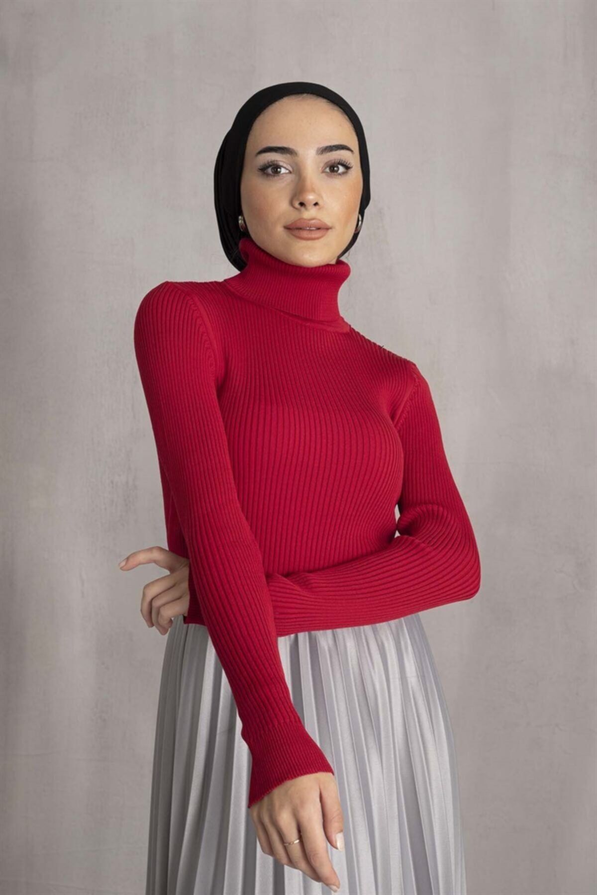 moda ala Boğazlı Fitilli Kazak Bordo