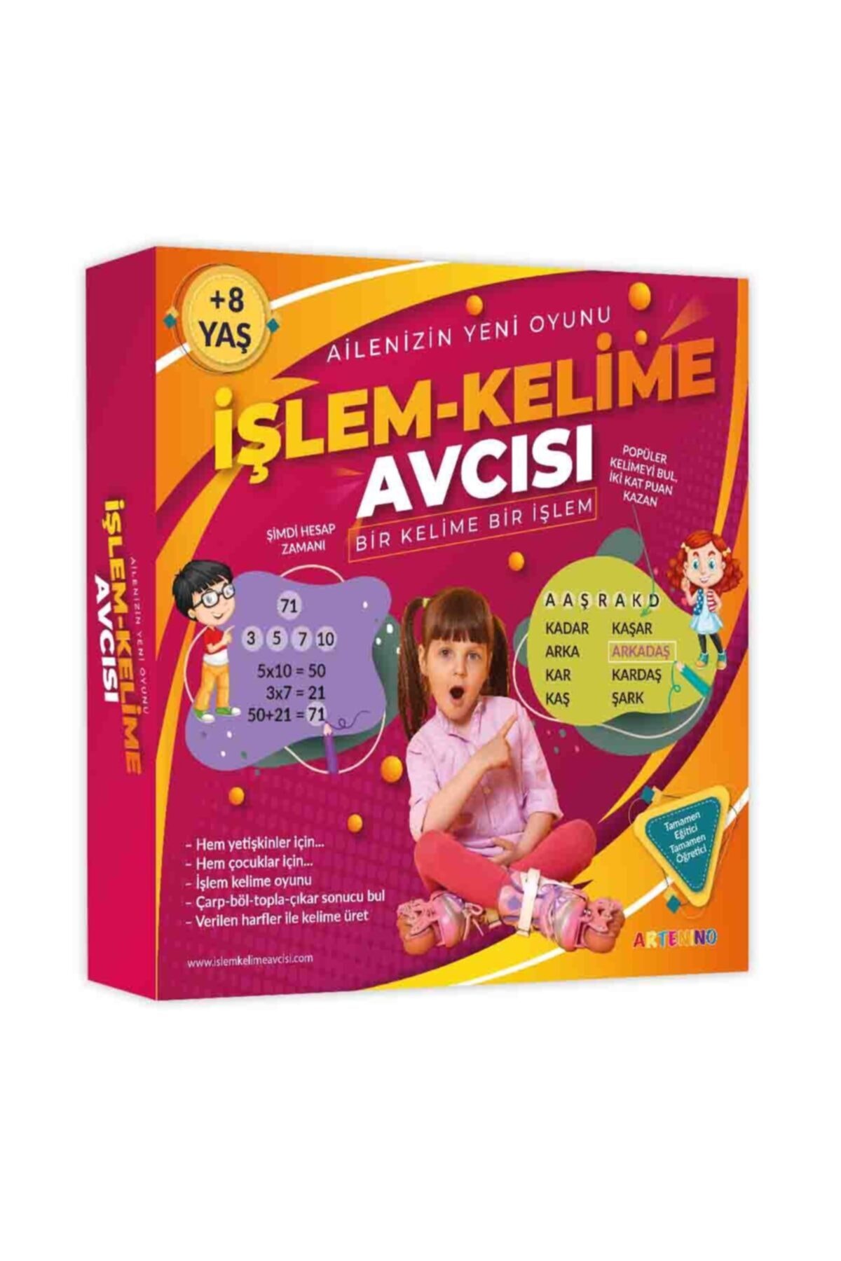 Artenino Işlem Kelime Avcısı Kutu Oyunu 4 Adet Yazı Tahtası Ve 88 Işlem Kelime Kartı