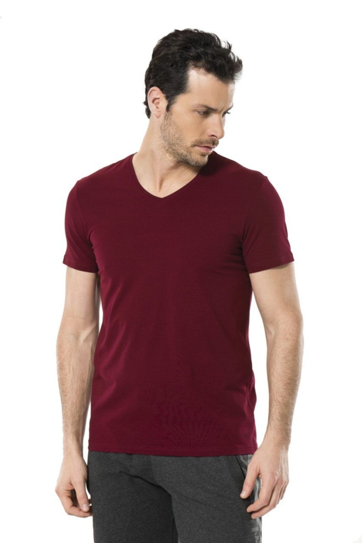 Cacharel Erkek Likralı V Yaka T-shirt