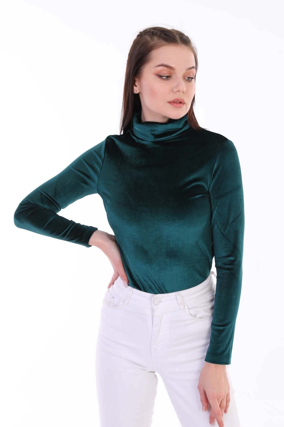 TEORA FASHION Ithal Fransız Kadife Balıkçı Yaka Çıtçıtlı Bodysuıt