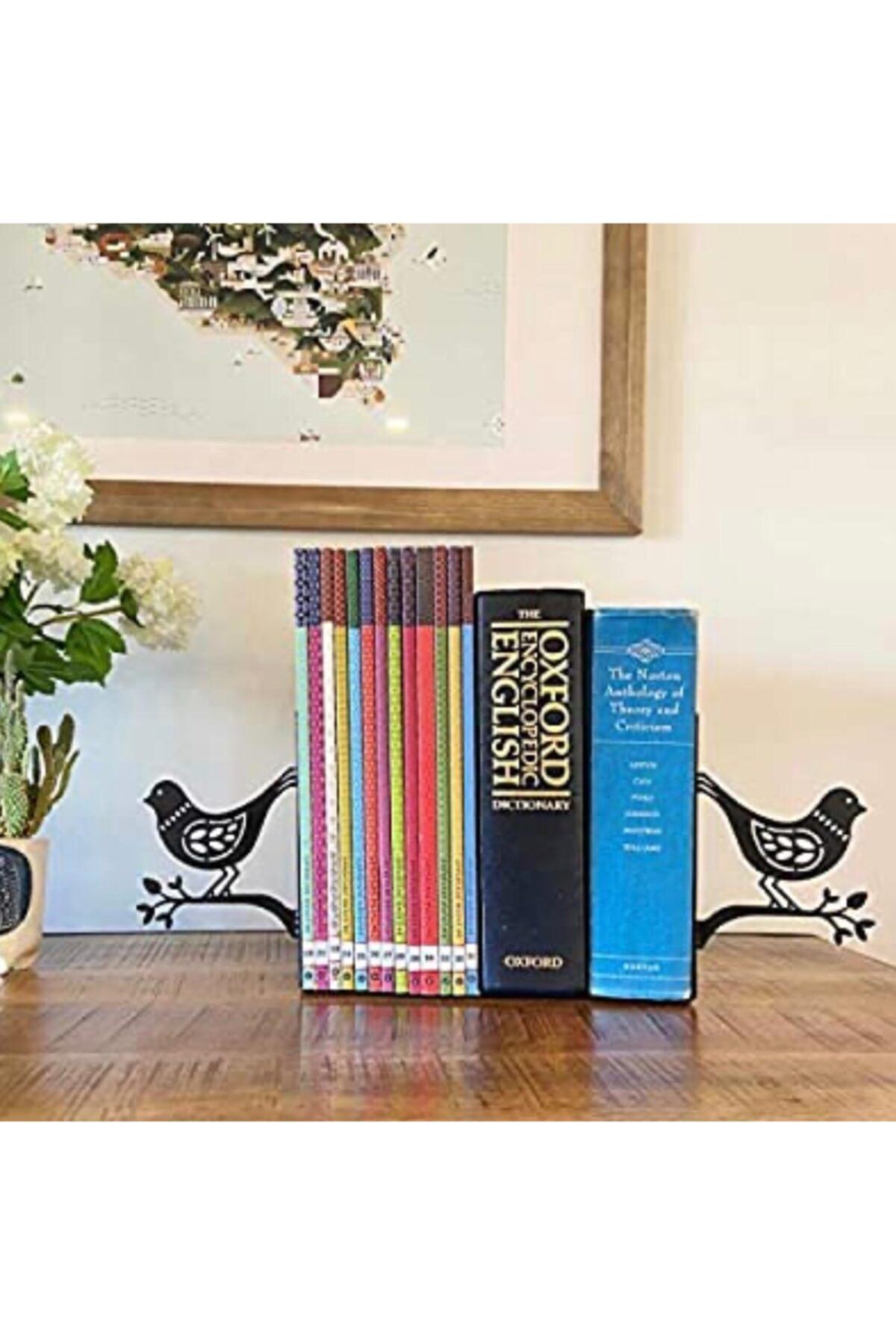 NURYAY Kuş Desenli Model Kitap Desteği - Dekoratif Estetik Kitap Tutucu ( 2 Li Set) Siyah