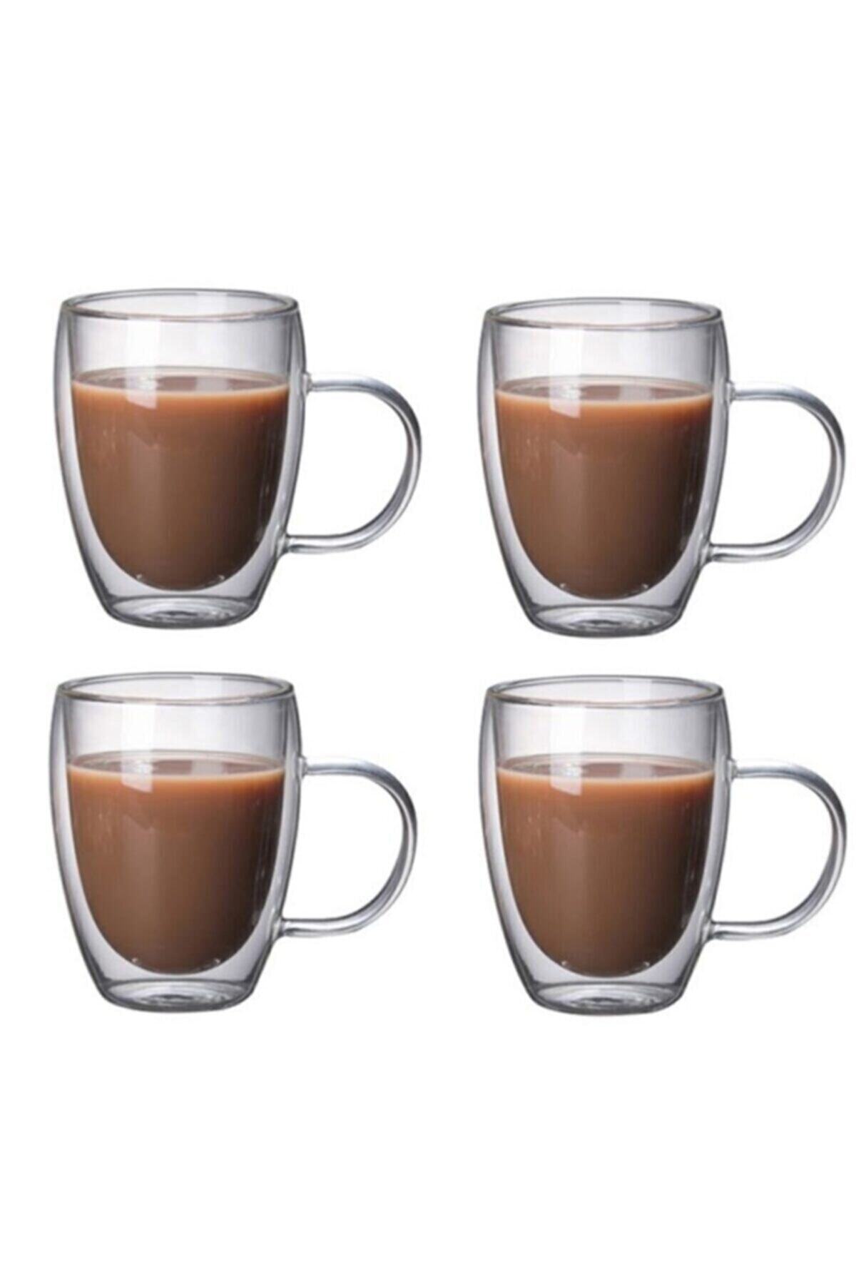 Cagla Homes 4lü Çift Camlı Çift Cidarlı Cam Bardak Borasilikat 450ml Kupa Dl1006x4