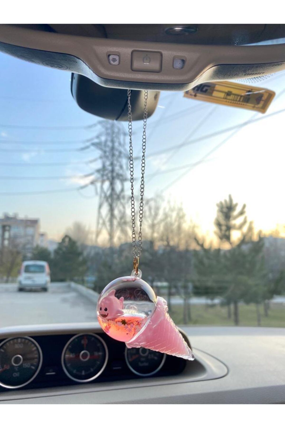 S&E TASARIM Hareketli Sihirli Pembe Balık Dondurma,hologram Anahtarlık,oto Koku Set Pembe Dondurma
