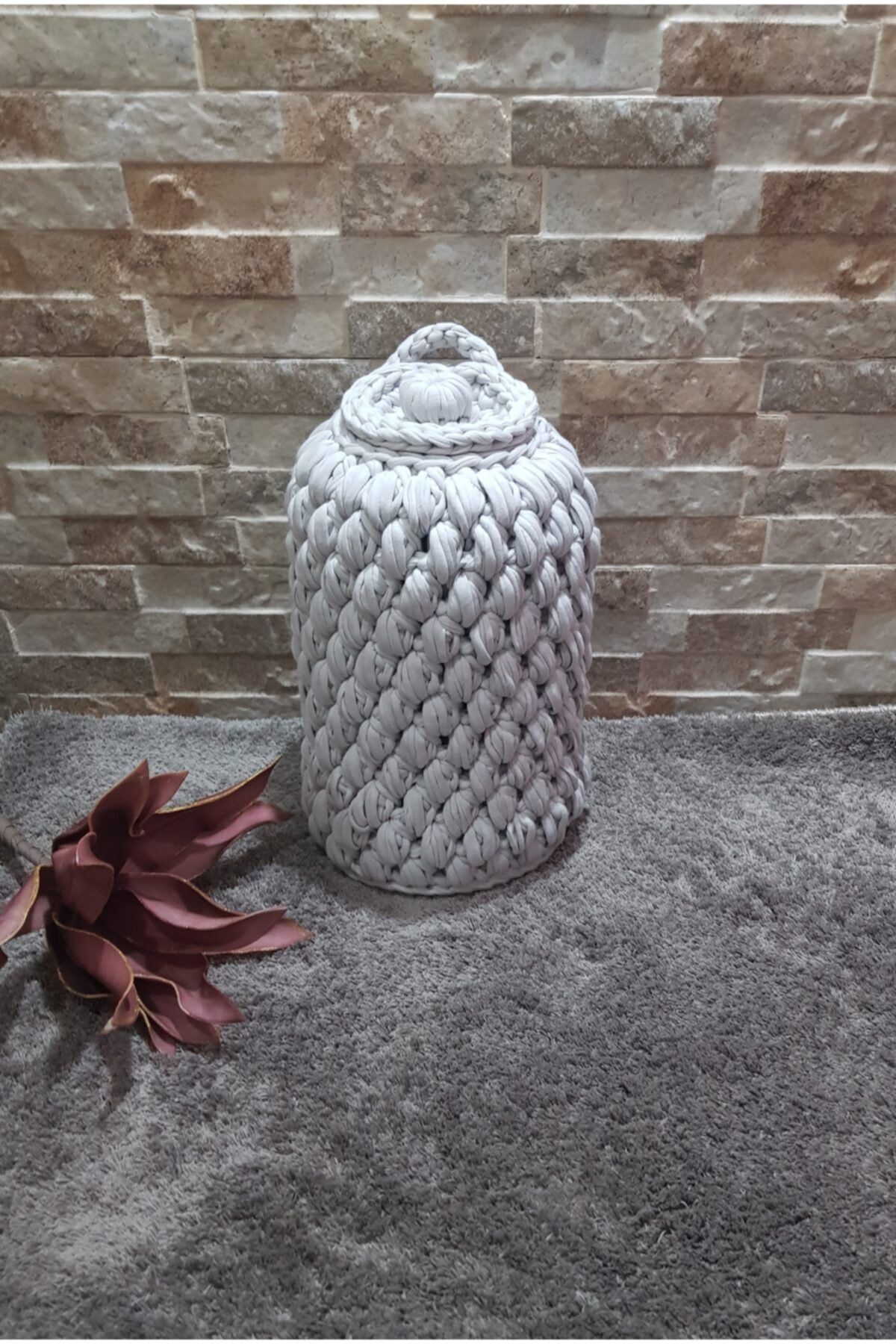ÖRGÜM Poşetlik Taş Gri Renk Kapaklı Poşet Düzenleyici 30x16 Cm