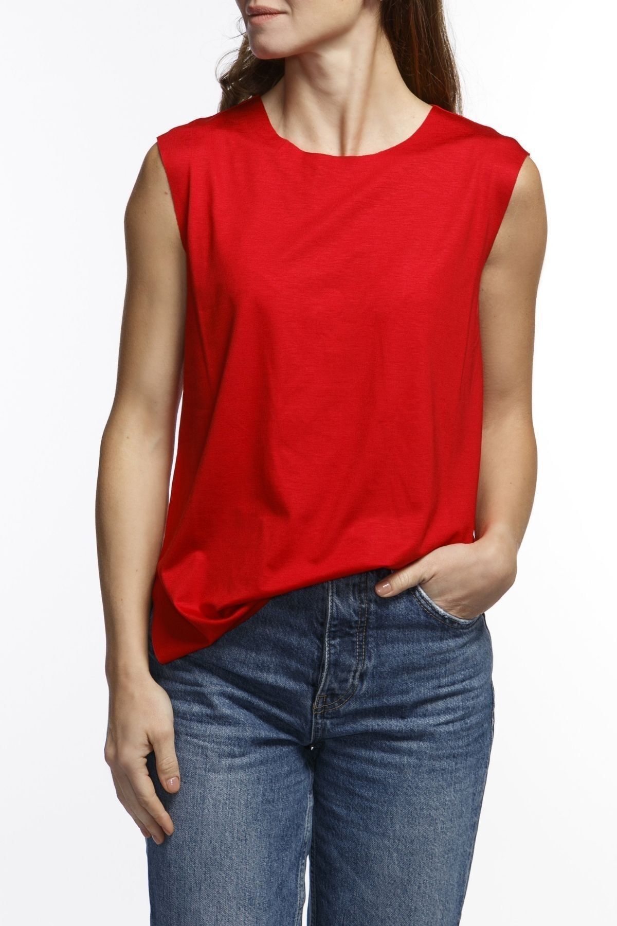 BASIC&CO Harper Kırmızı Viskon Kolsuz T-shirt/atlet