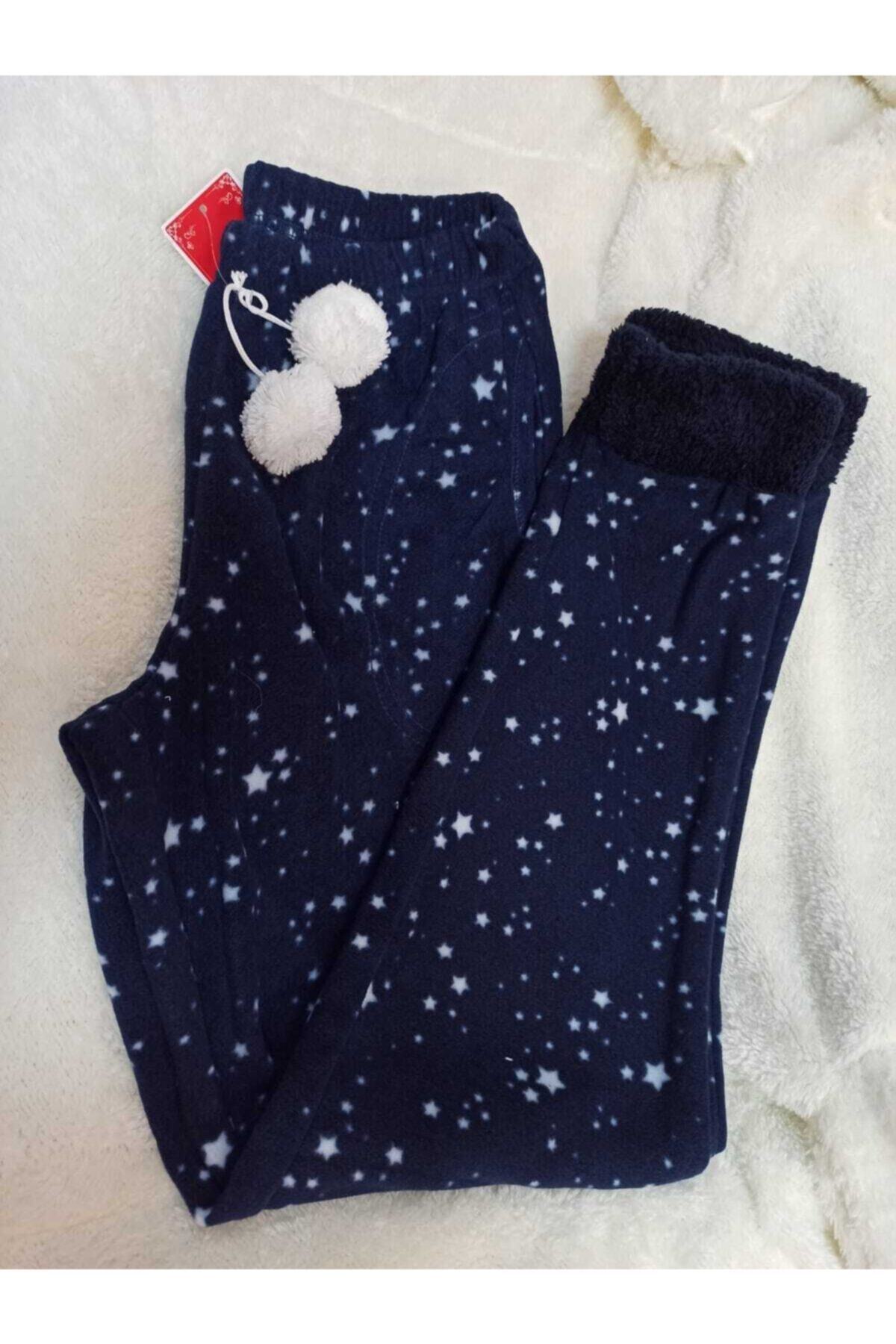 ARCAN Kadın Polar Yıldızlı Pelüş Paça Kışlık Pijama Altı