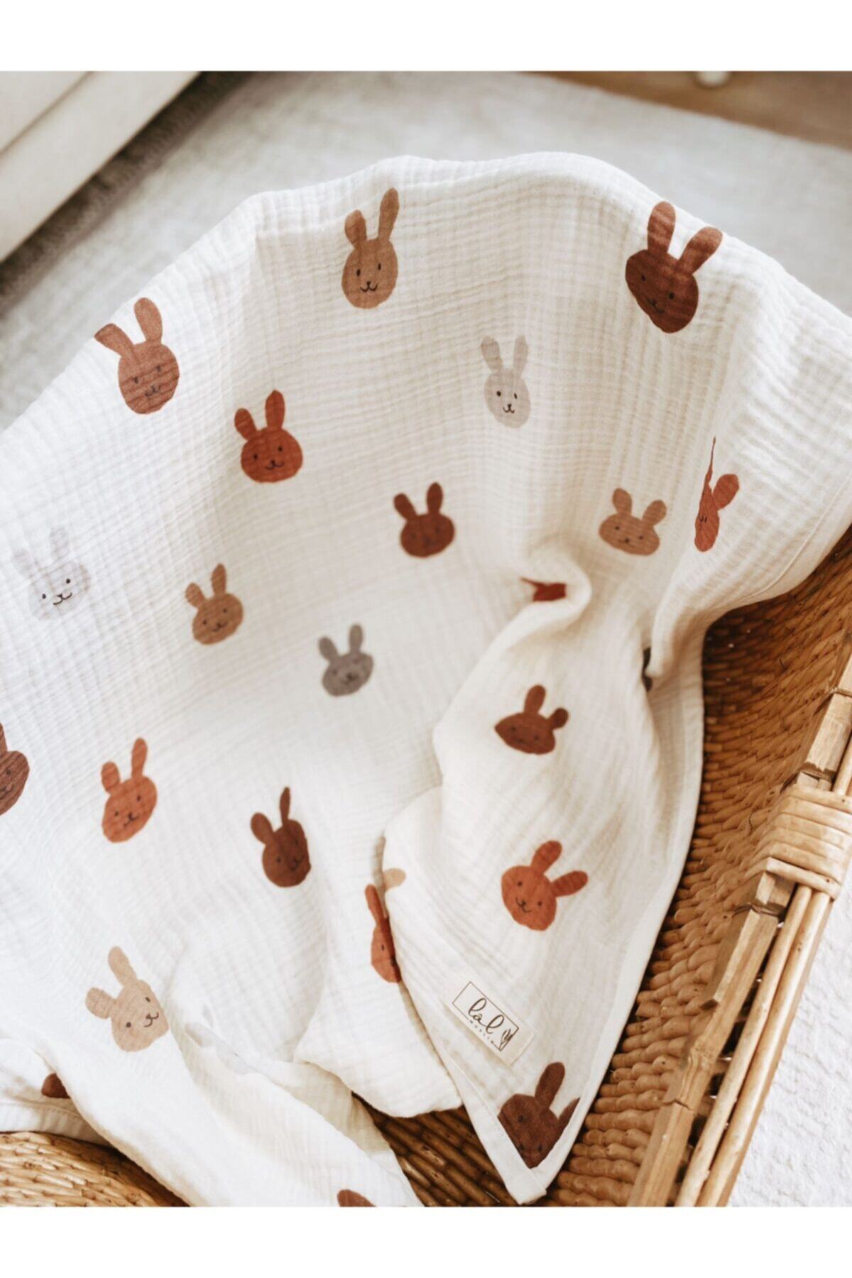 Lal Müslin Rabbit 4 Katlı Organik Müslin Battaniye