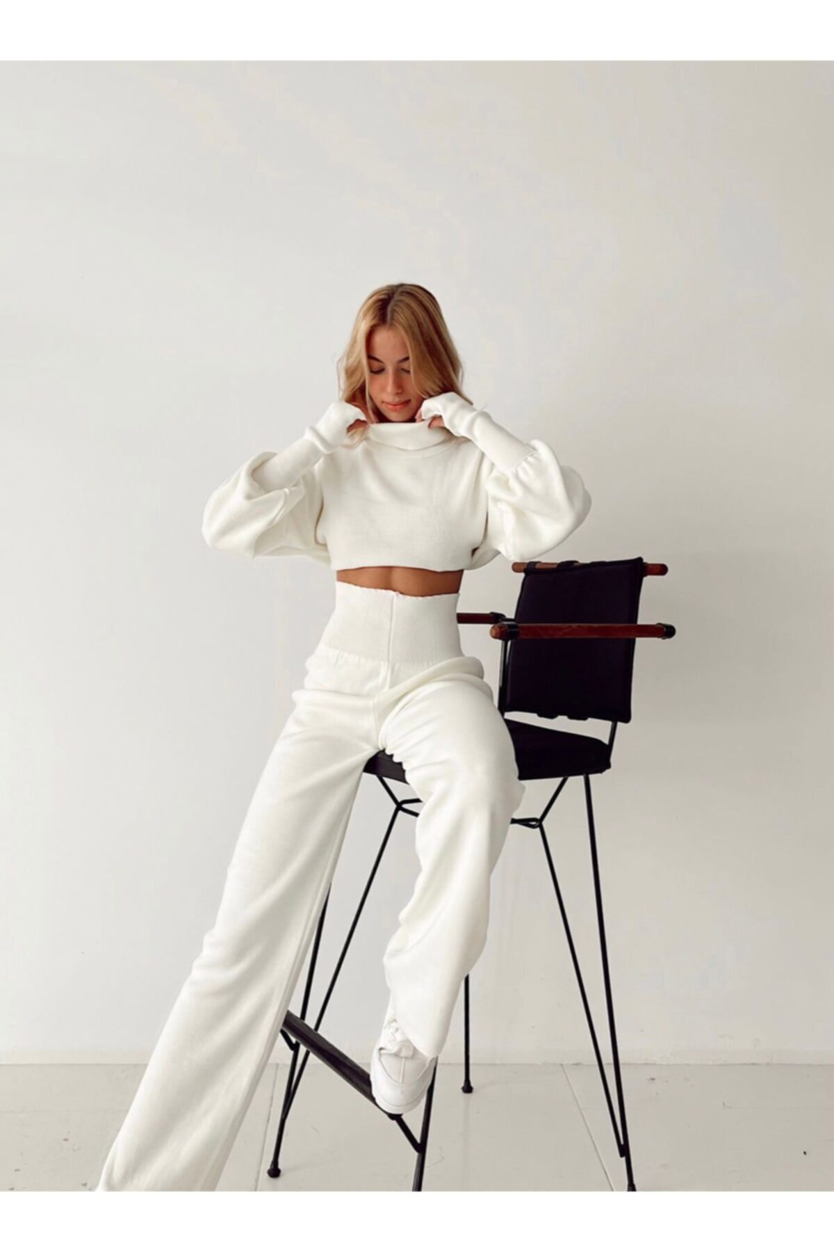 Afiş Butik Ekru Yüksek Bel Triko Takım