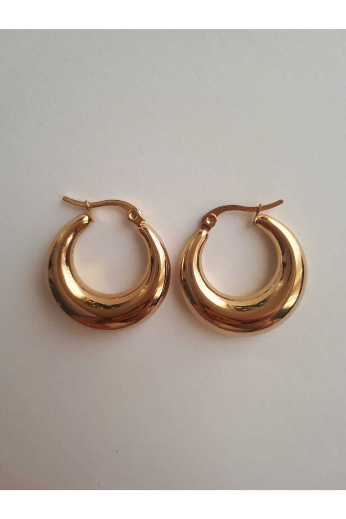 Mildan Accessories Çelik Vintage Bombeli Model Gold Renk Halka Küpe Kararma Yapmaz
