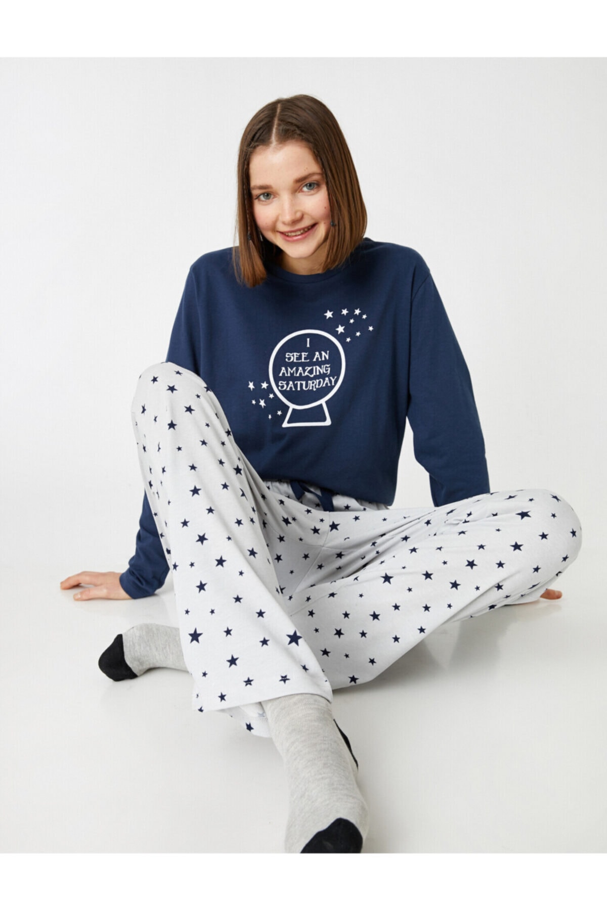 Koton Desenli Pamuklu Uzun Kollu Pijama Takımı