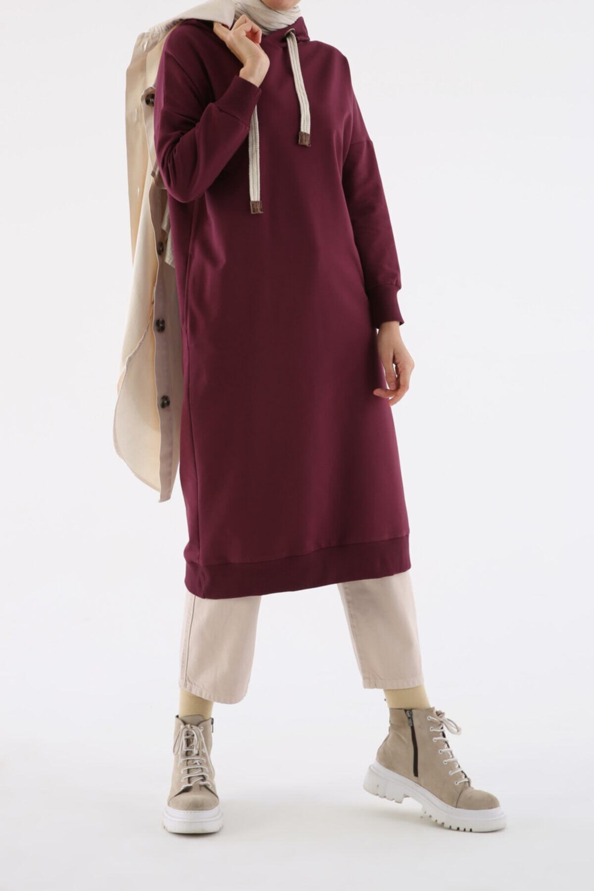 ALLDAY Gül Kurusu Kuşgözlü Kapüşonlu Cepli Sweat Tunik