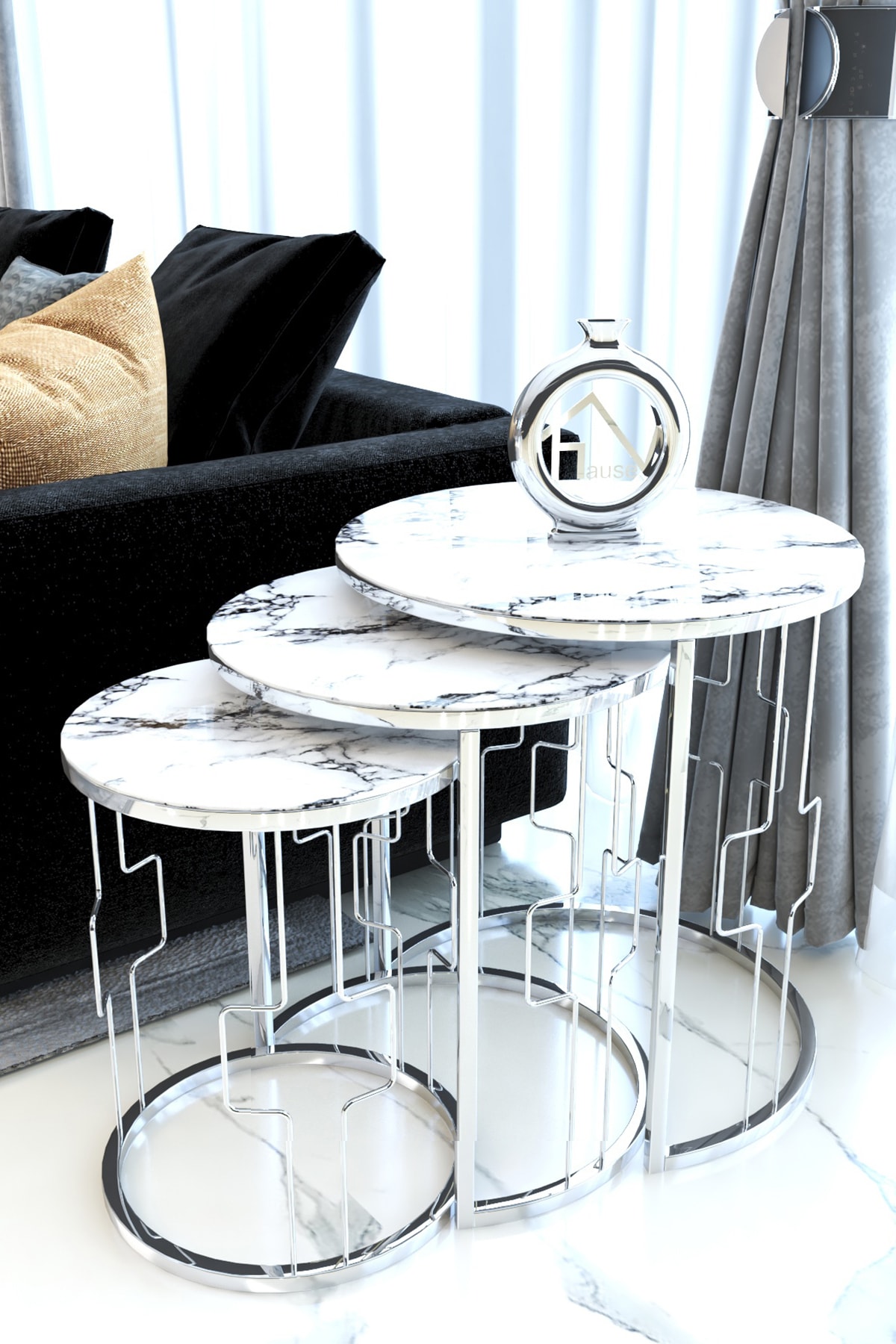 HAUSEV Kare Model Gümüş Metal Zigon Sehpa \