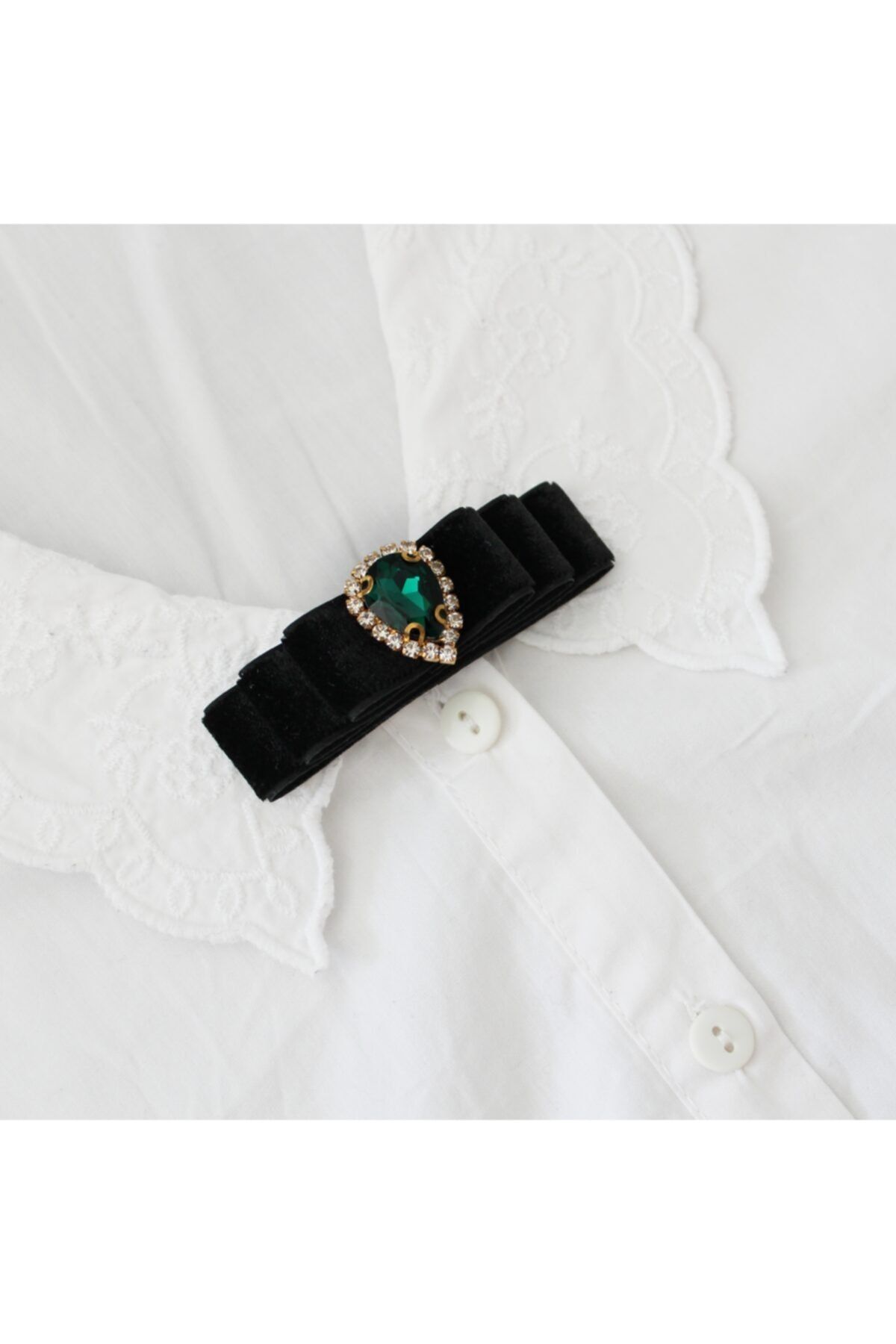 Audra Handmade Audra Yeşil Taşlı Kadife Broş
