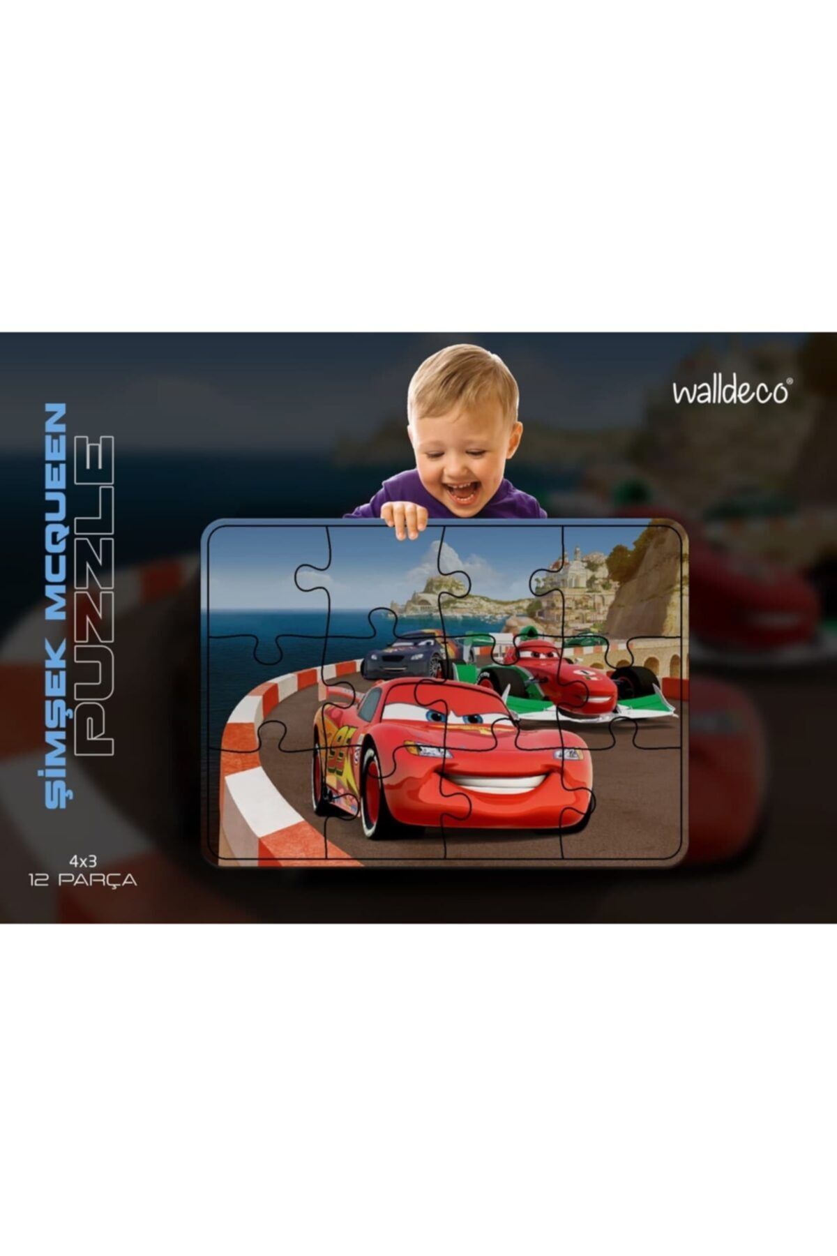 Walldeco Şimşek Mcqueen 12 Parça Ahşap Çocuk Puzzle