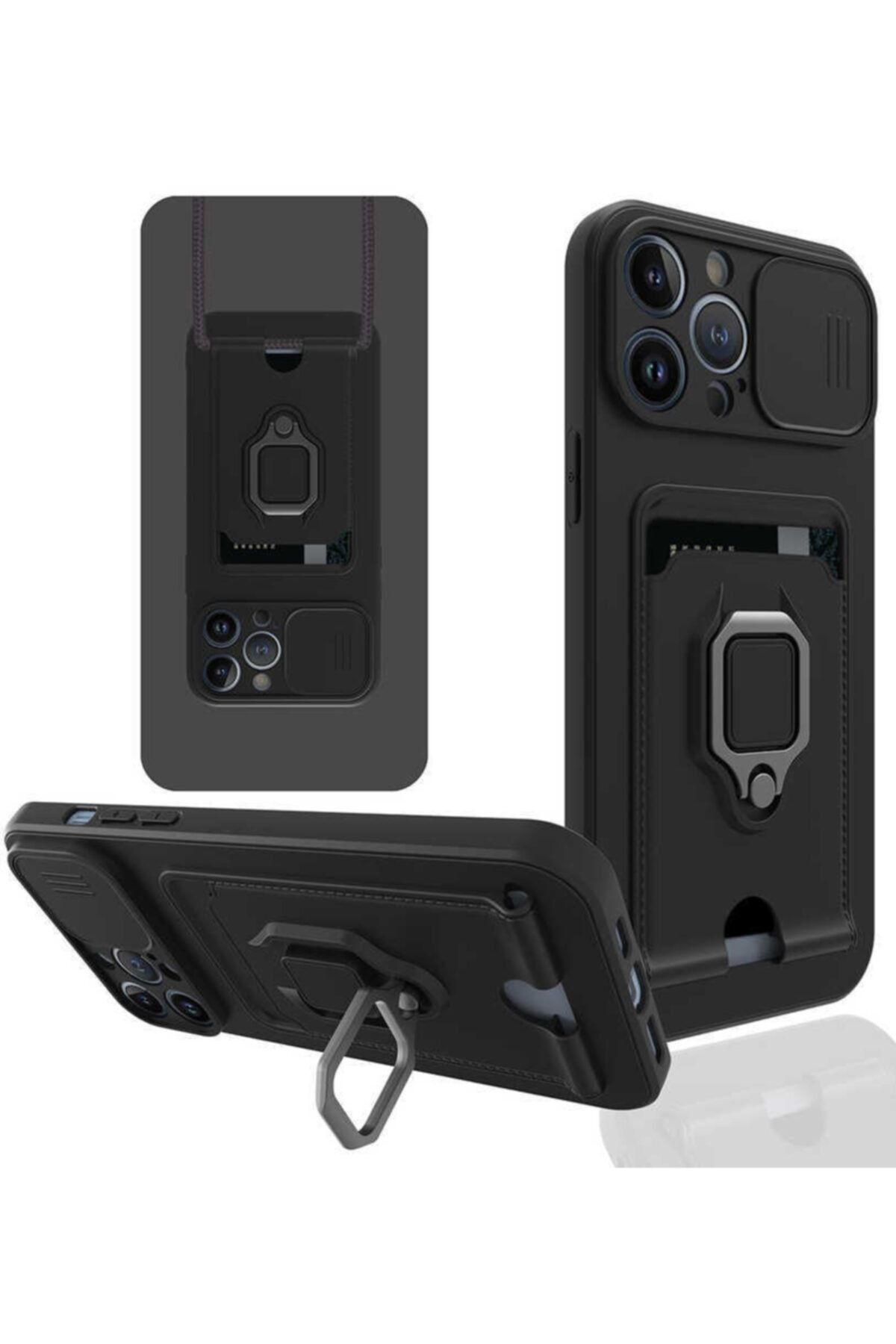 Fibaks Apple Iphone 13 Pro Max Kılıf Kamera Korumalı Sürgülü Yüzüklü Ip Bölmeli Kapak