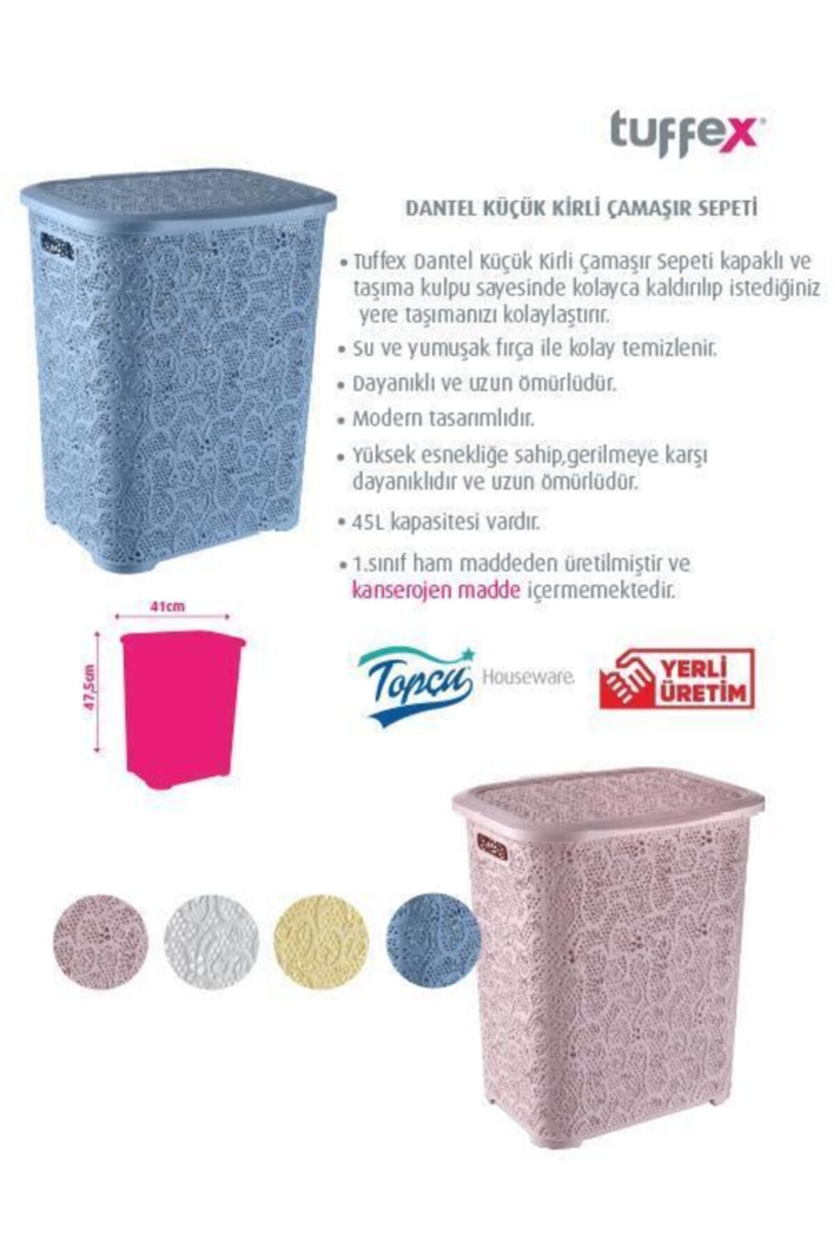 Tuffex Dantel Küçük Kirli Çamaşır Sepeti 45 lt.