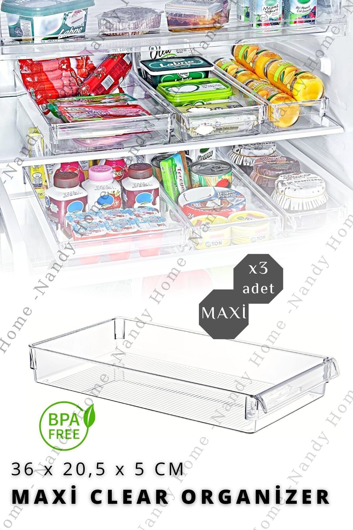 Nandy Home Maxi Clear Buzdolabı & Dolap Içi Düzenleyici Organizer 3 Adet