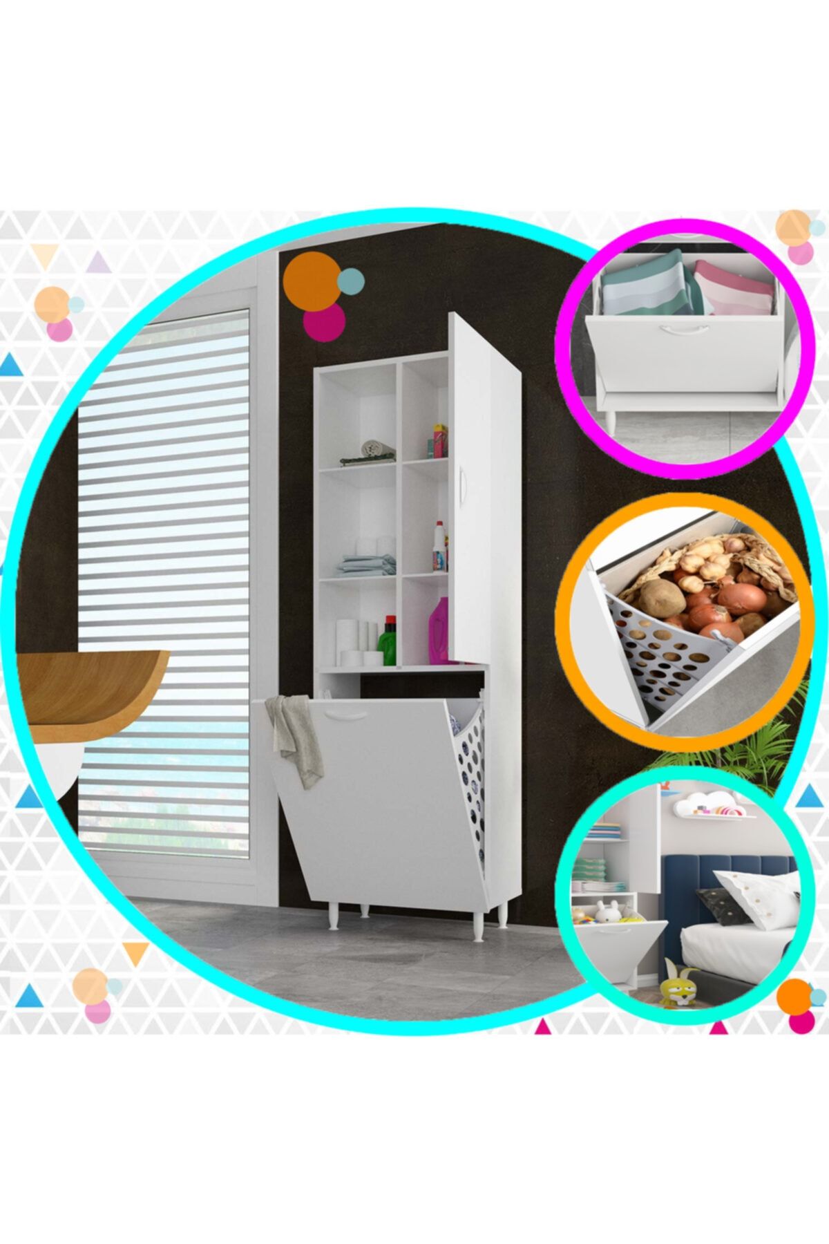 Modilayn Inci Kirli Çamaşır Sepeti Düzenleyici Havlu Banyo Mutfak Erzak Dolabı