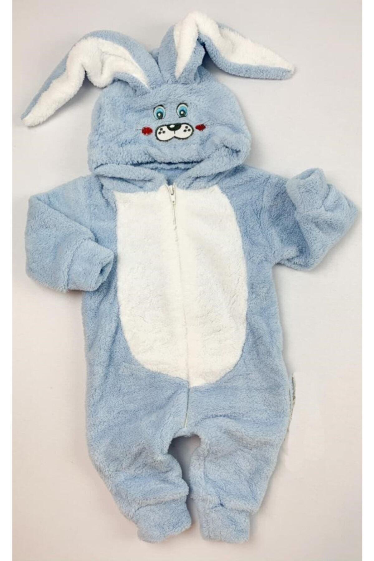 Nurcix Erkek Çocuk Mavi Tavşan Peluş Uyku Tulumu Dar Kesim