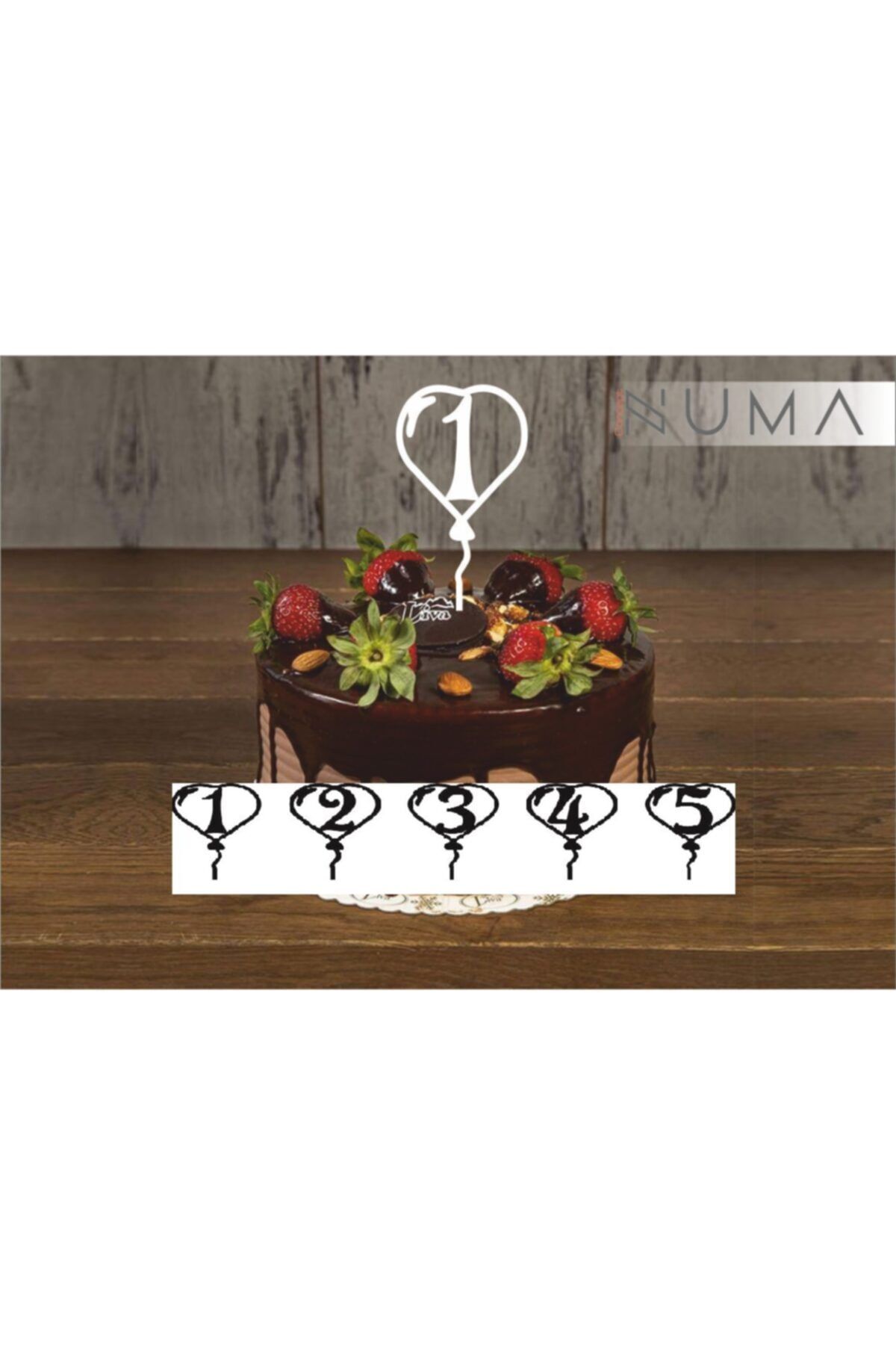Numa Concept 1,2,3,4,5 Sayıları Yazılı Doğum Günü Süsü 5'li Ahşap Pasta Süsü Seti Beyaz Mdf