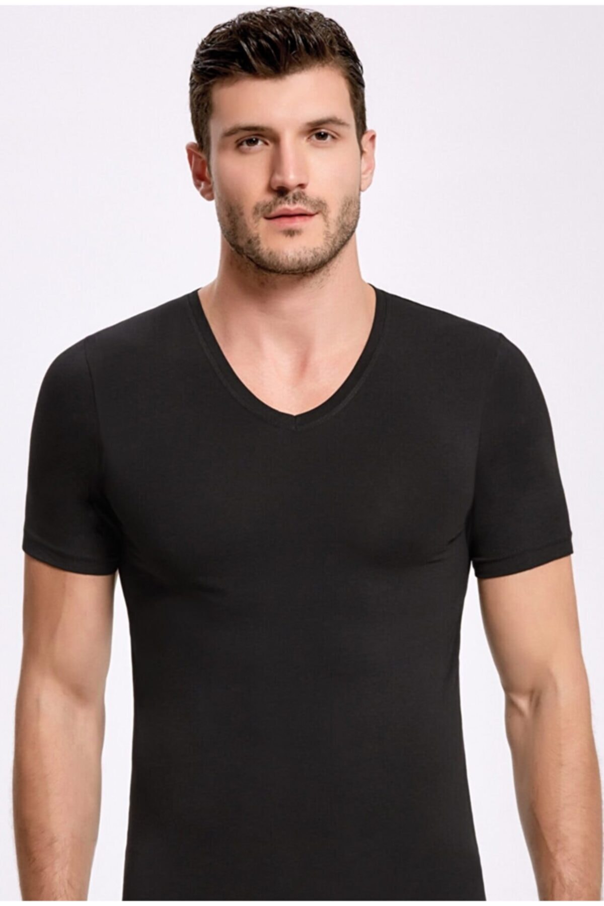 İlke 1013 V Yaka Kısa Kol Fanila Siyah