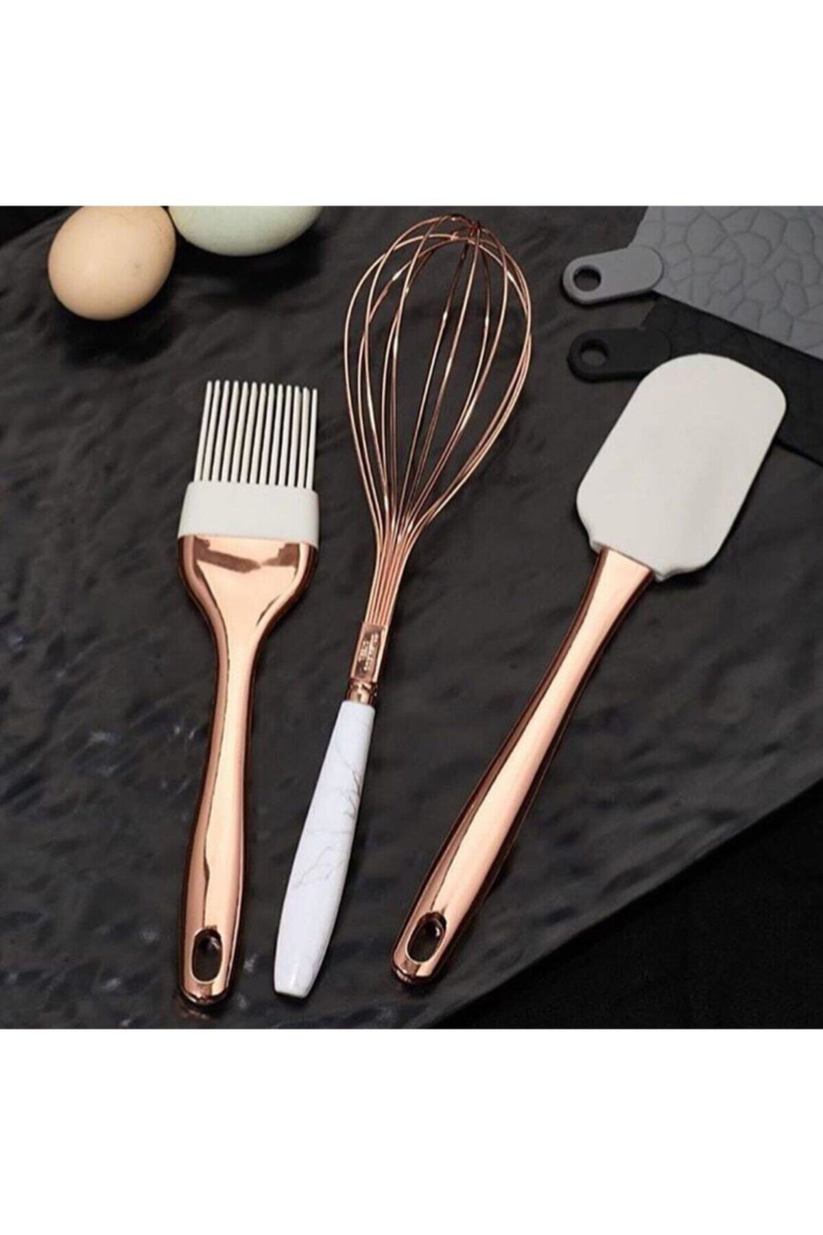VİP AHMET 3'lü Pratik Set Bakır Yumurta Fırcası+spatula+çırpıcı