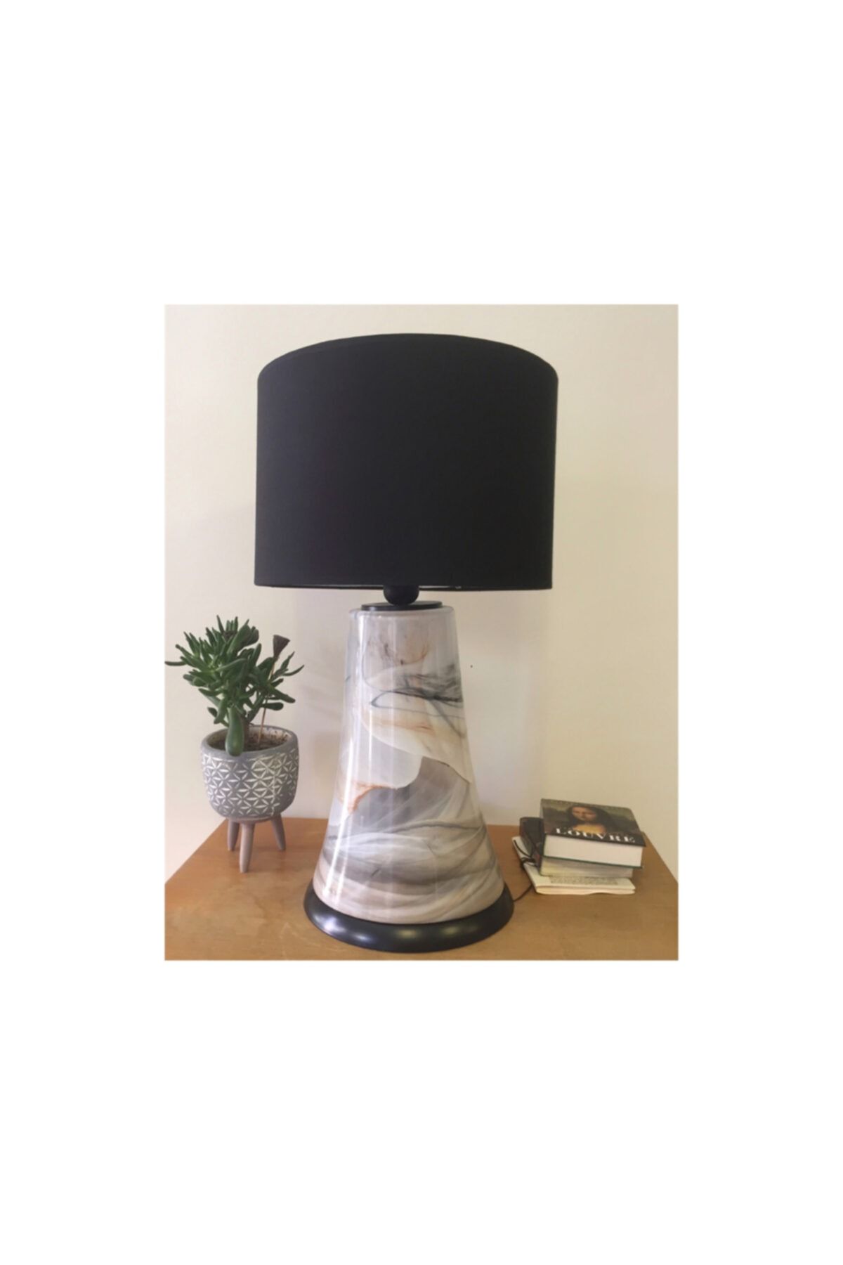 renovart home Mermer Desenli Cam Abajur