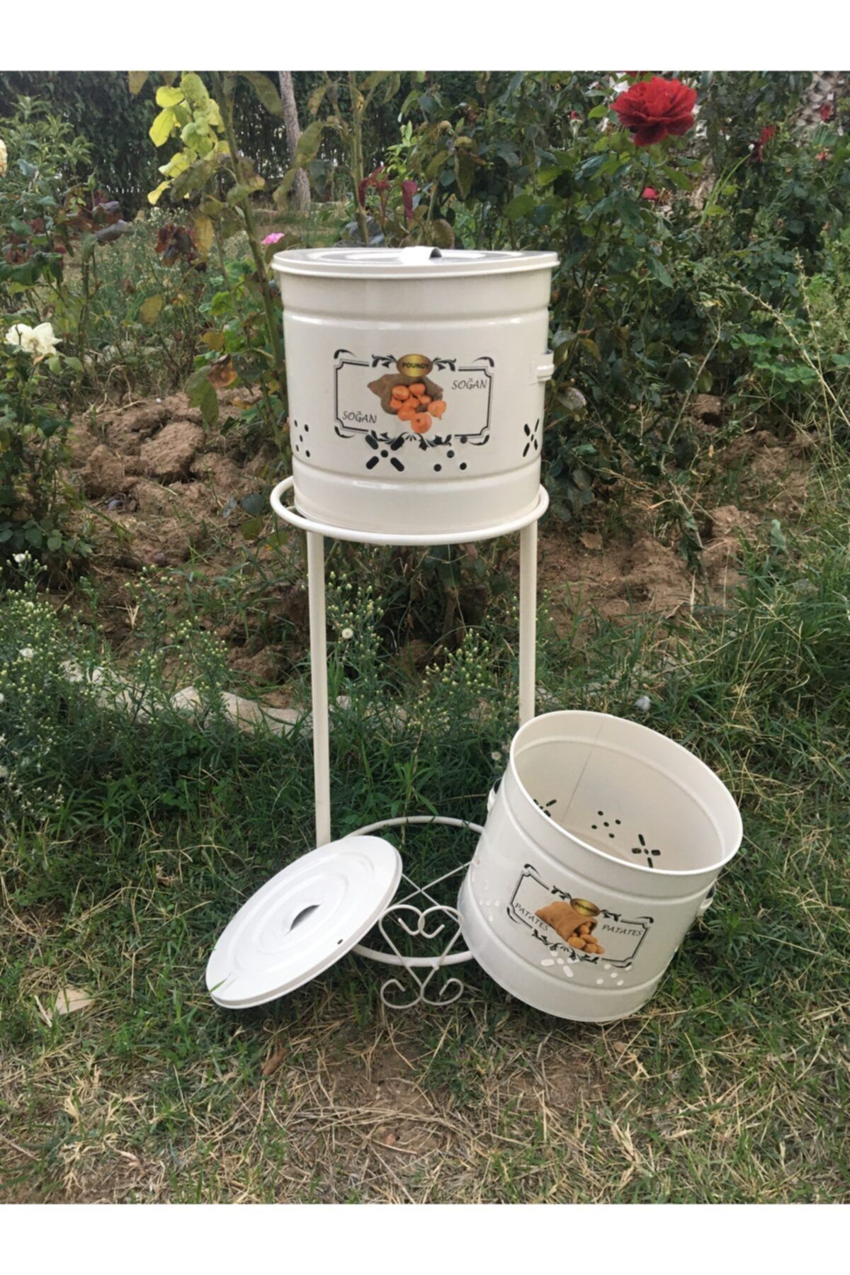 AYHÜMA Metal Krem Rengi Patates Soğanlık