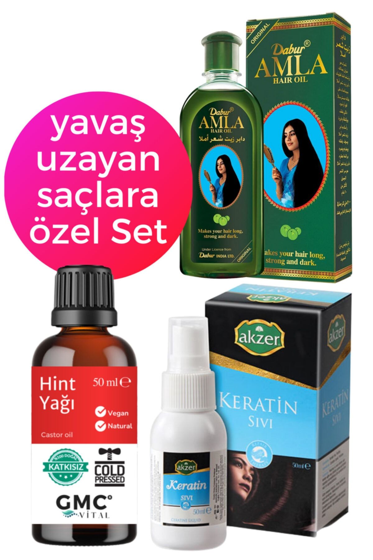 Dabur Amla Yavaş Uzayan Saçlara Özel Amla Bektaşi + Katkısız Hint Yağı + Akzer Saf Keratin