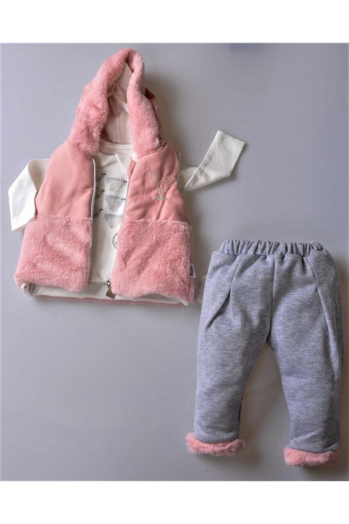 Hippıl Baby Kız Bebek Çocuk Alt Üst Yelek Hello Dream 3 Parça Takım-0366