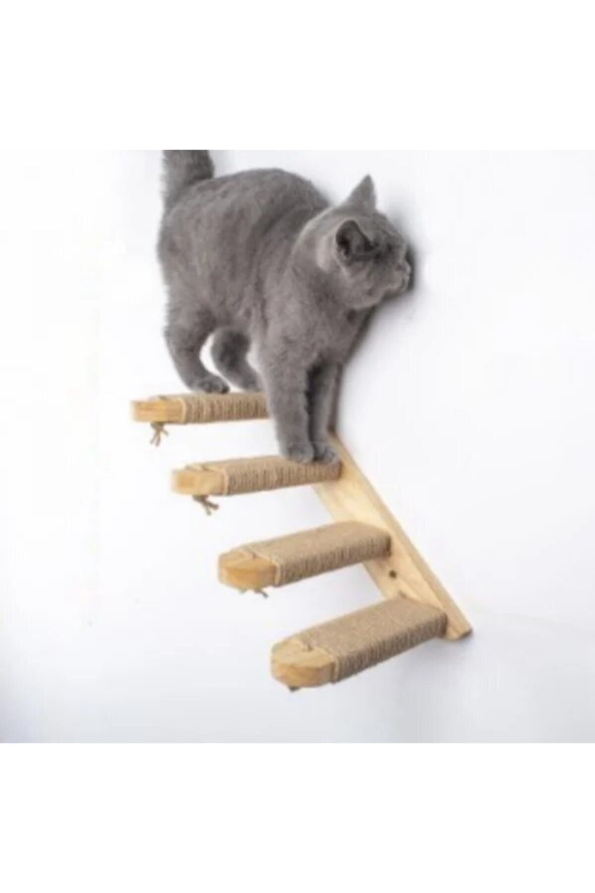 BUSHOP Doğal Kedi Tırmanma Ve Tırmalama Merdiveni - Ahşap Tasarım-duvara Monte