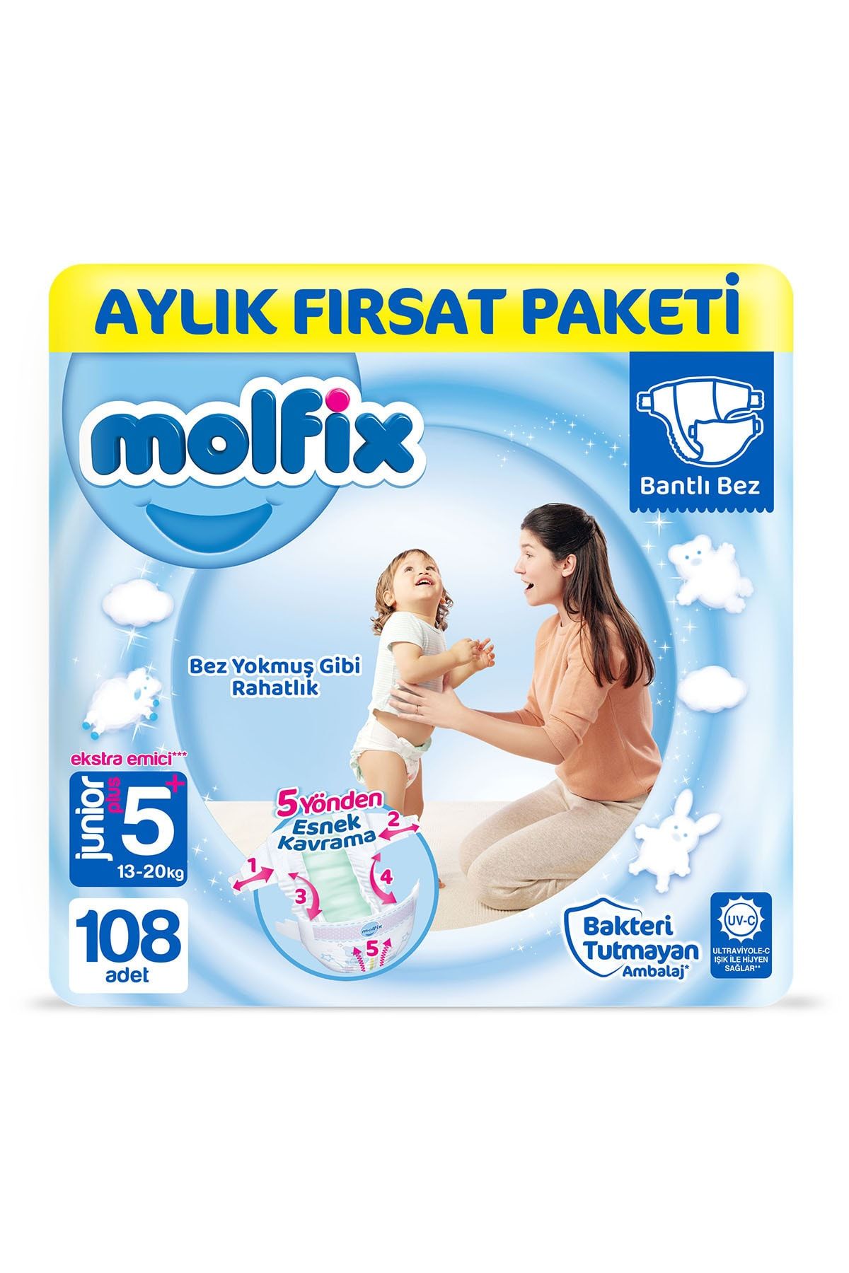 Molfix Bebek Bezi 5+ Beden Junior Plus Aylık Fırsat Paketi 108 Adet