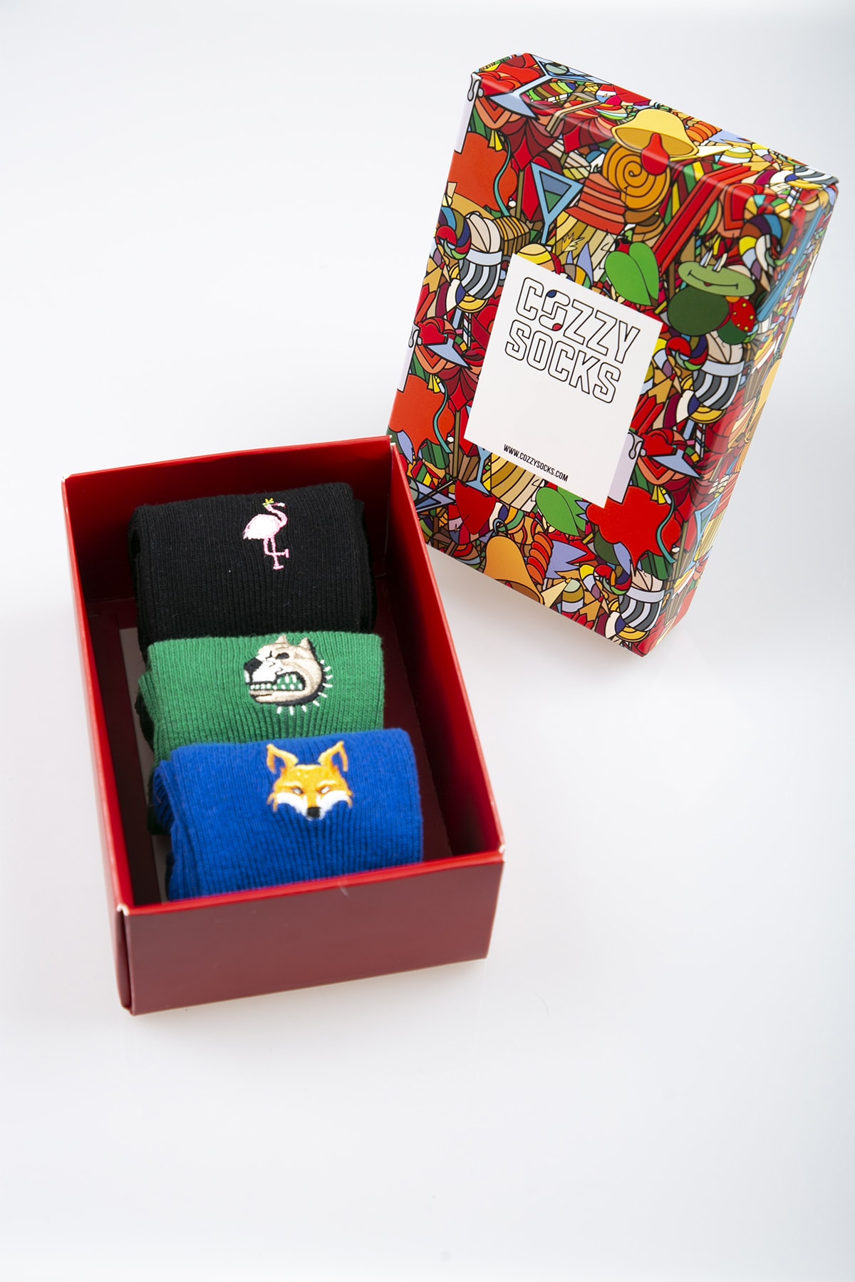 Cozzy Socks Unisex Hayvan Nakışlı Siyah-yeşil-saks Mavi Soket Çorap 3'lü