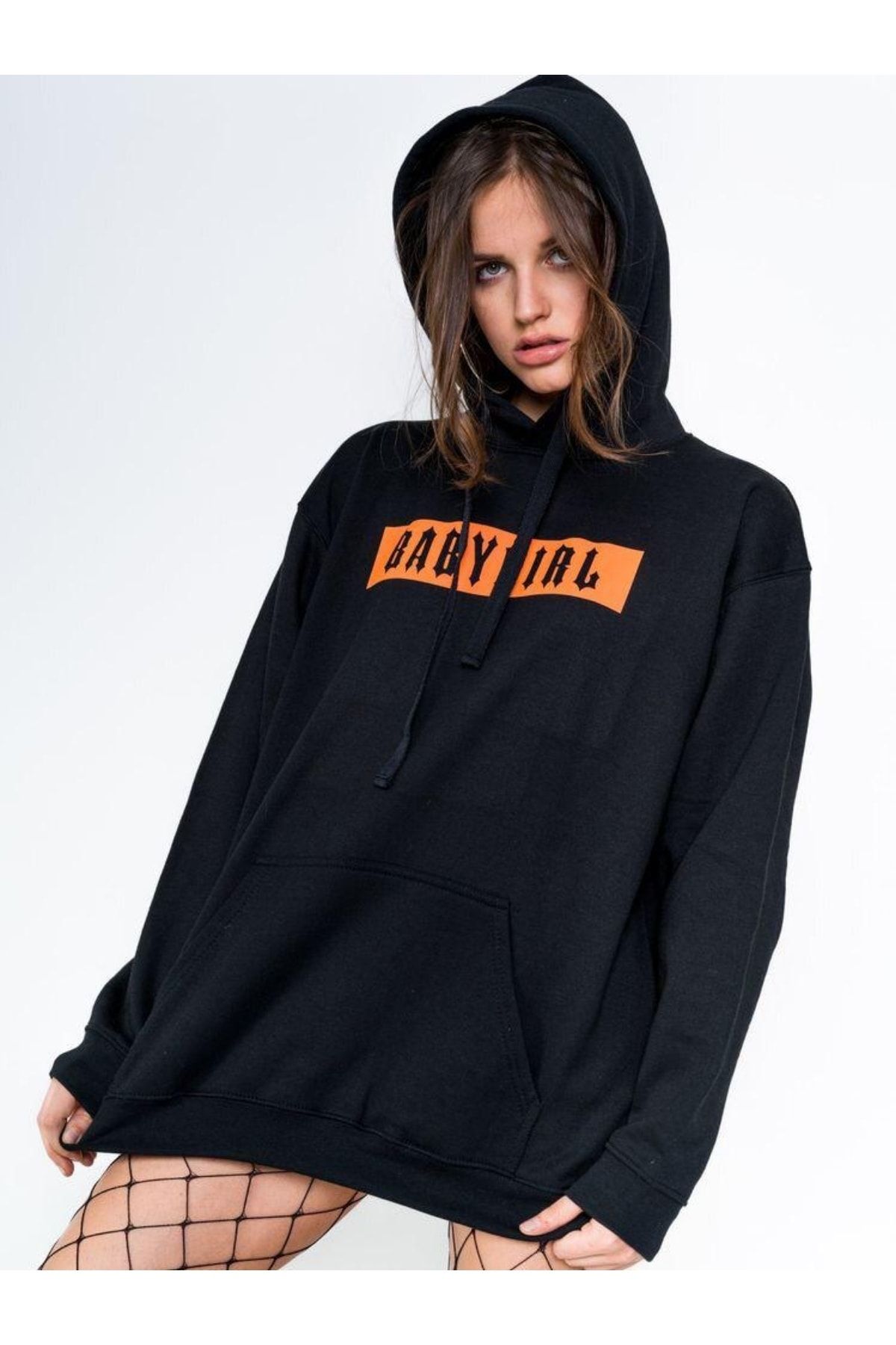MANCY Kadın Siyah Baby Girl Baskılı Kapüşonlu Sweatshirt