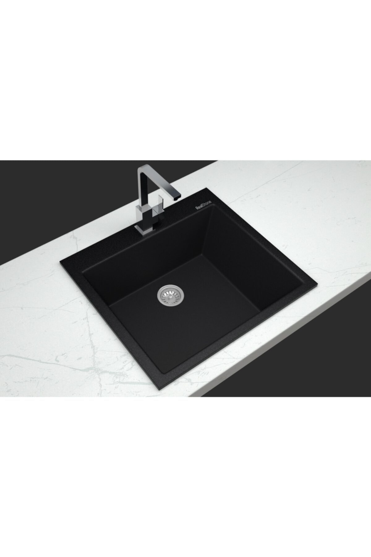 RealStone K001_b Real Eviye K Serisi K001 Siyah Kare Tezgah Üstü