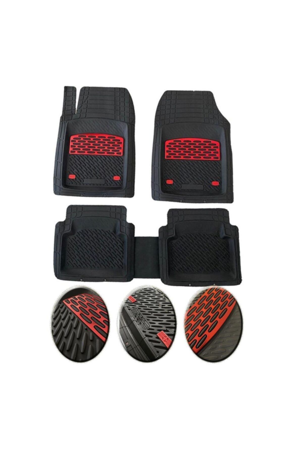 OtoLine Hyundai Accent Admire 2002-2006 Uyumlu Ekstra Kanallı Havuzlu Paspas Seti Krom Kırmızı 4d