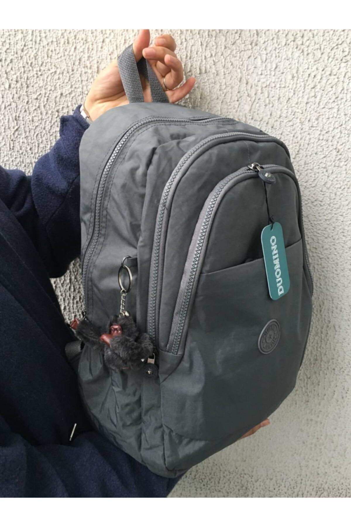 DUOMİNO Fcstore Krinkıl Kumaş Suya Dayanıklı Büyük Boy Gri Klinkır Sırt Çantası/laptop Seyahat Okul Çanta