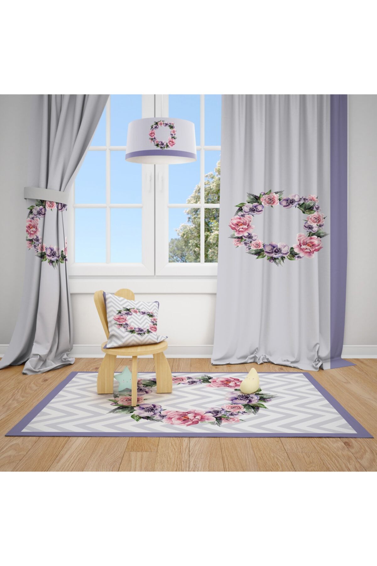 BMK's STORE Bebek Ve Çocuk Odası Çiçek Çelenkli Fon Perde -154