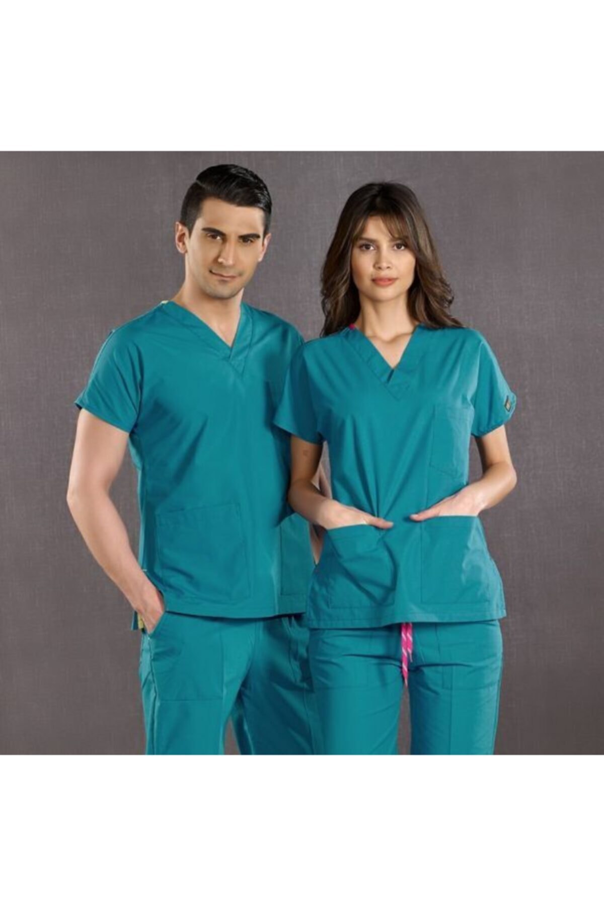 ÇİZGİ MEDİKAL Açık Petrol Yeşili Dr. Greys (Terikoton Ince Kumaş) Scrubs Cerrahi Takım