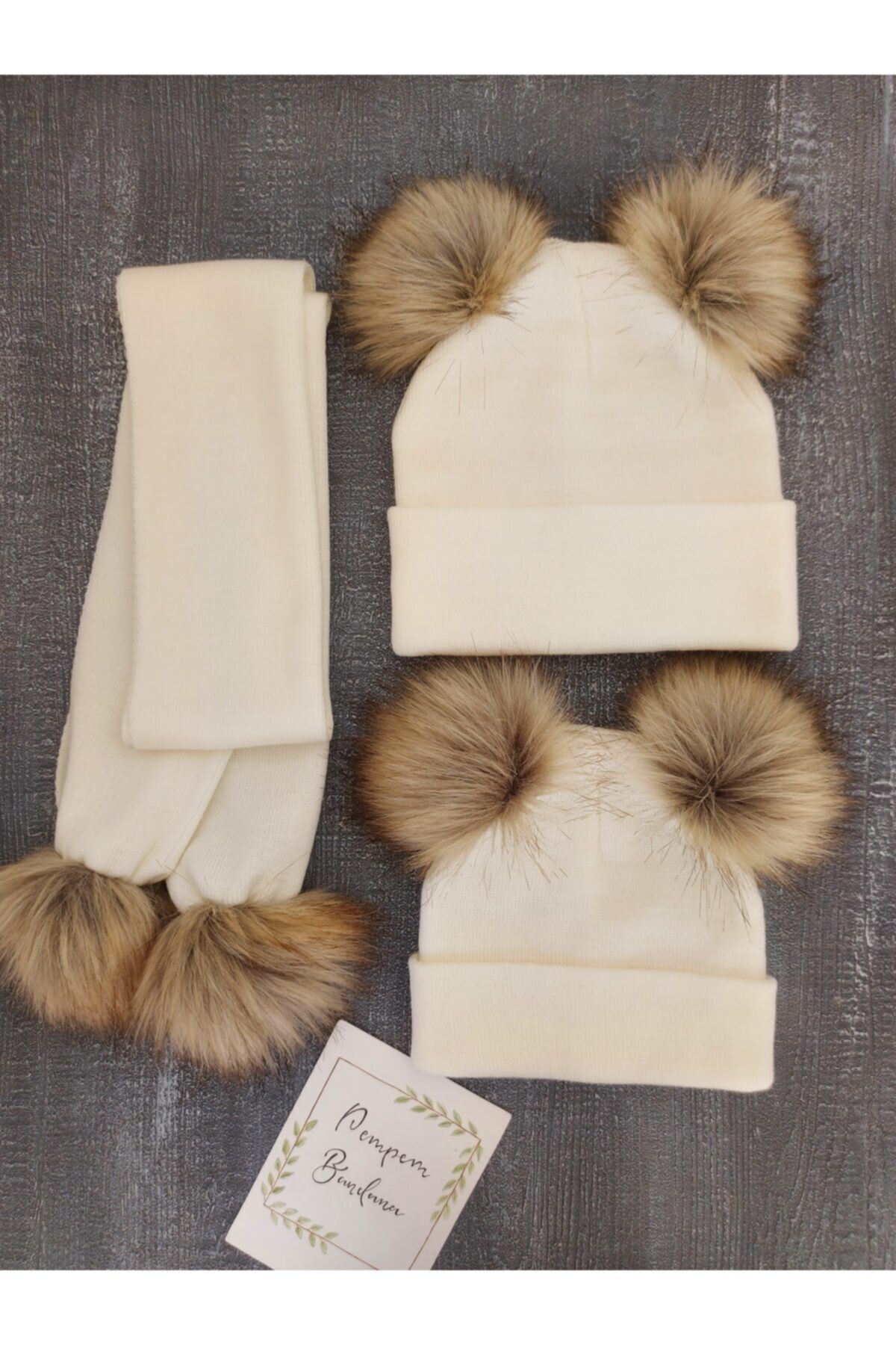pempem bandana Anne Bebek Bere& Bebek Atki Takımı Naturel