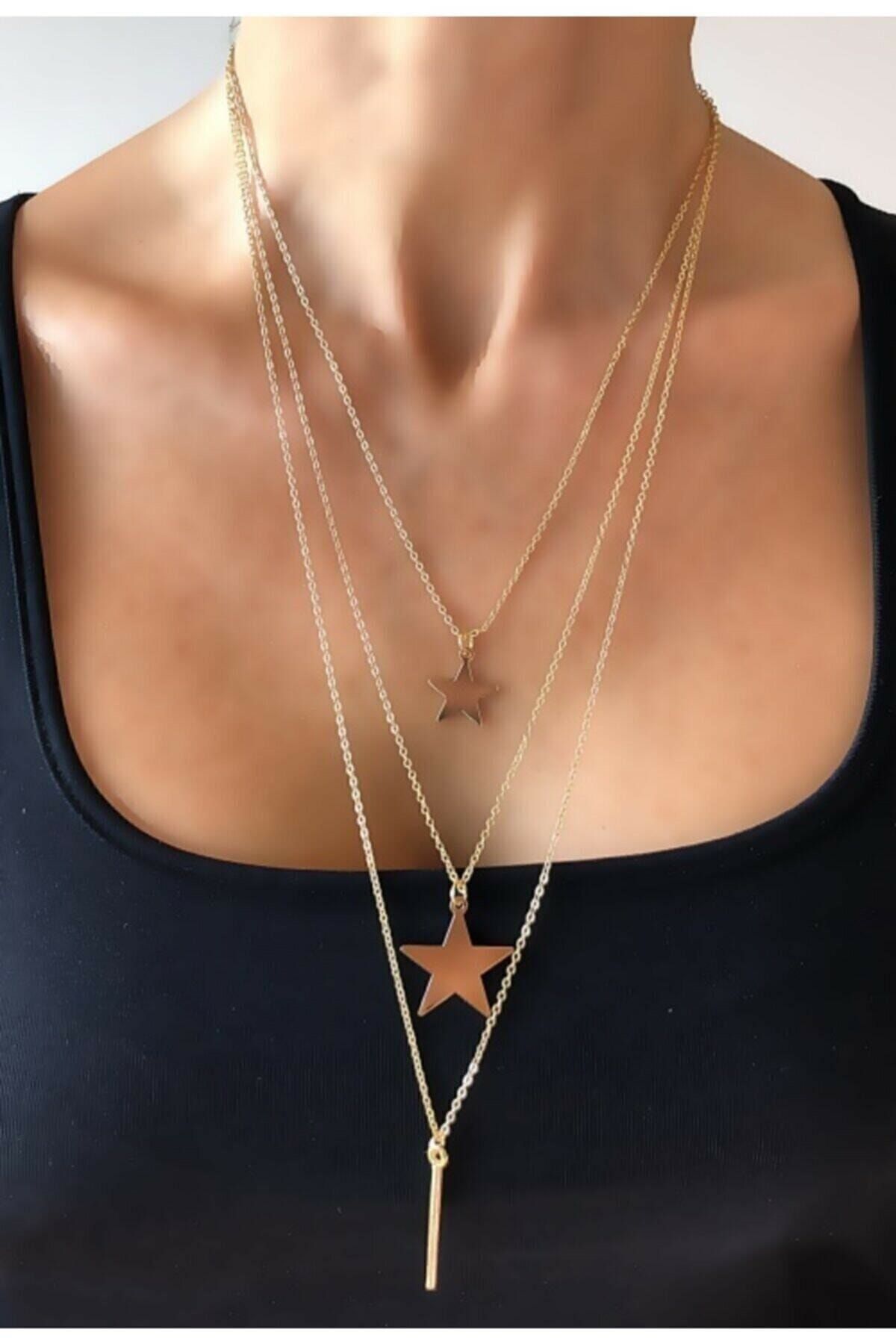 SHR ACCESSORIES & COLLECTIONS Yıldız ve Çubuk Detaylı Altın Kolye