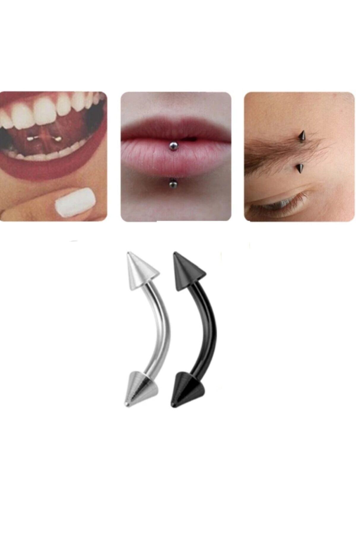 TakıConcept Renkli Titanyum Sivri Uçlu Kaş Rook Piercing 2'li
