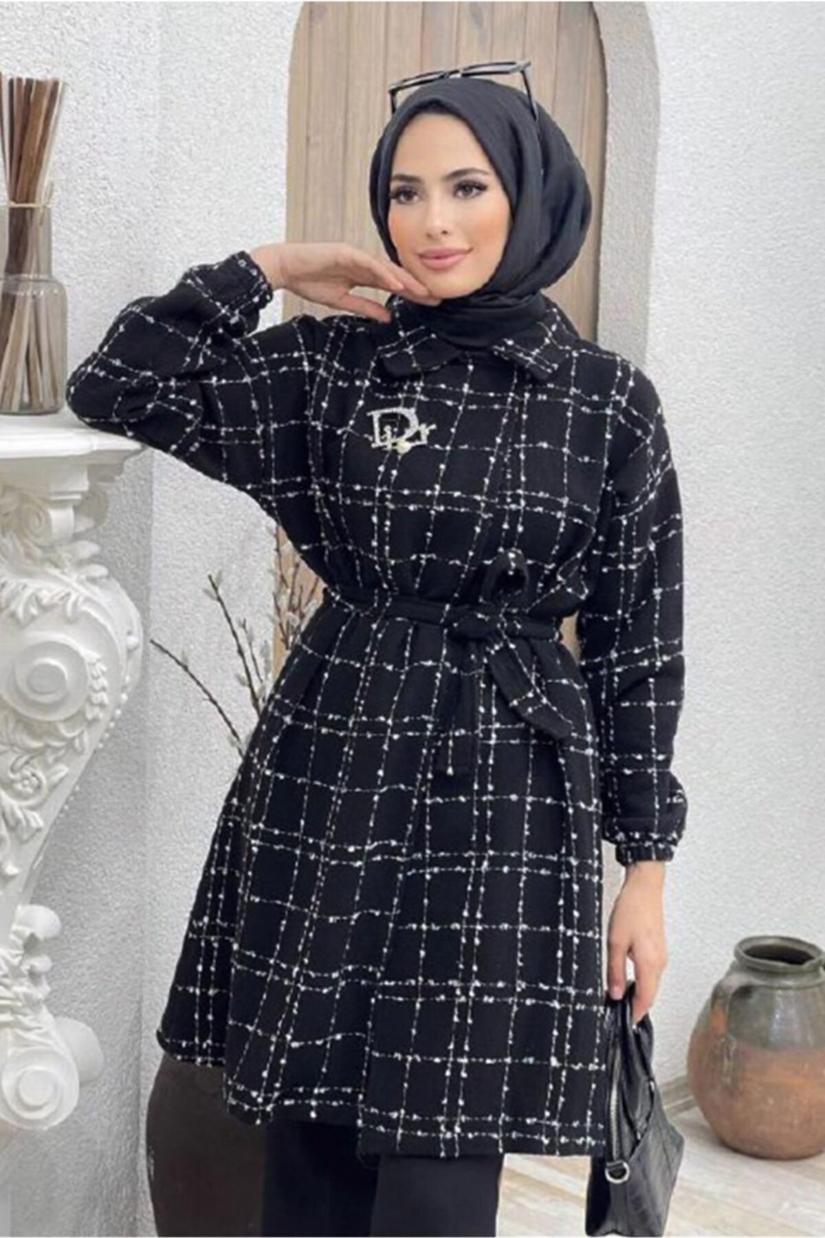 TRENDTESETTÜR Beli Kuşaklı Ekose Desen 256li Pant. Takım 6520