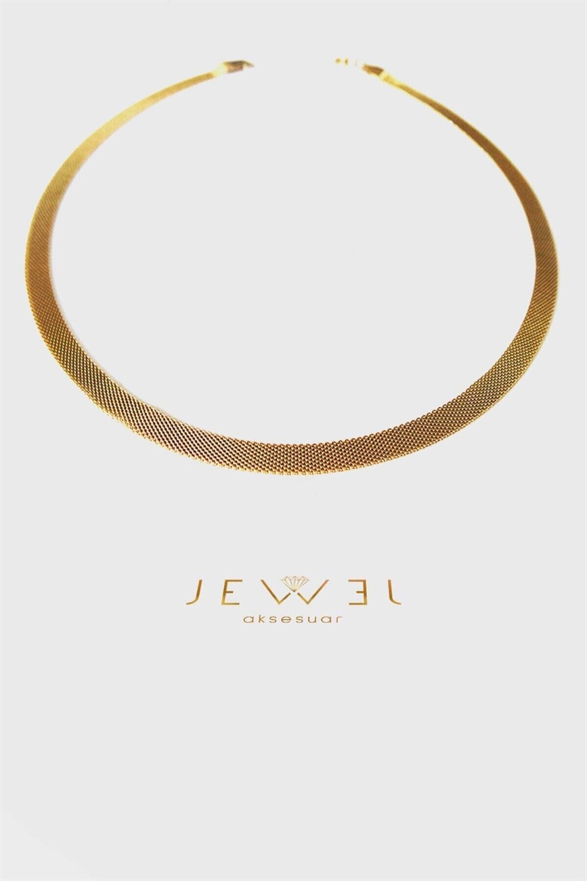 Jewel Düz Kalın Hasır Gold Altın Kaplama Kolye