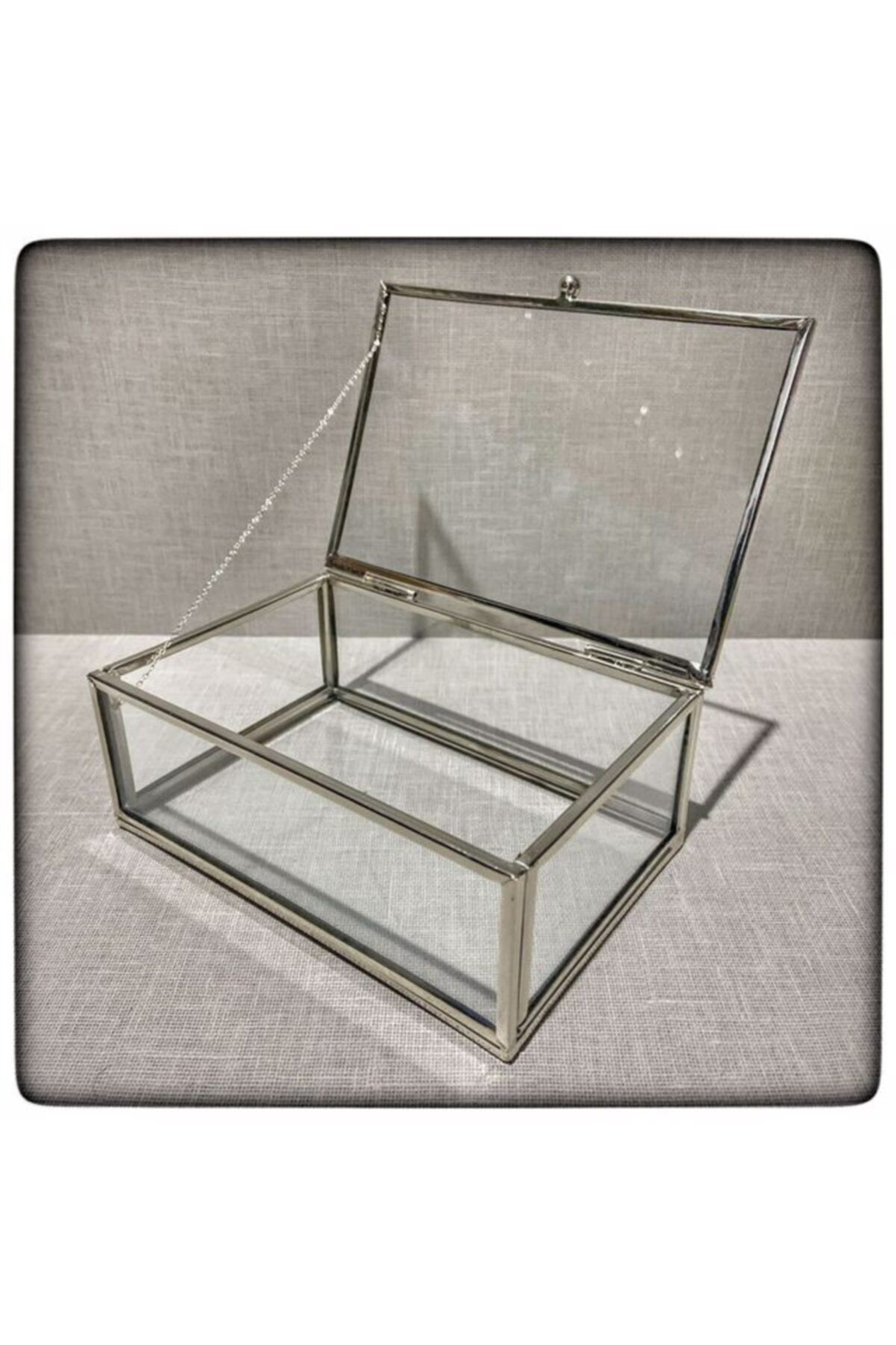 EVİNYA HOME Dekoratif Metal Cam Kutu / Platin - 10x15x6cm