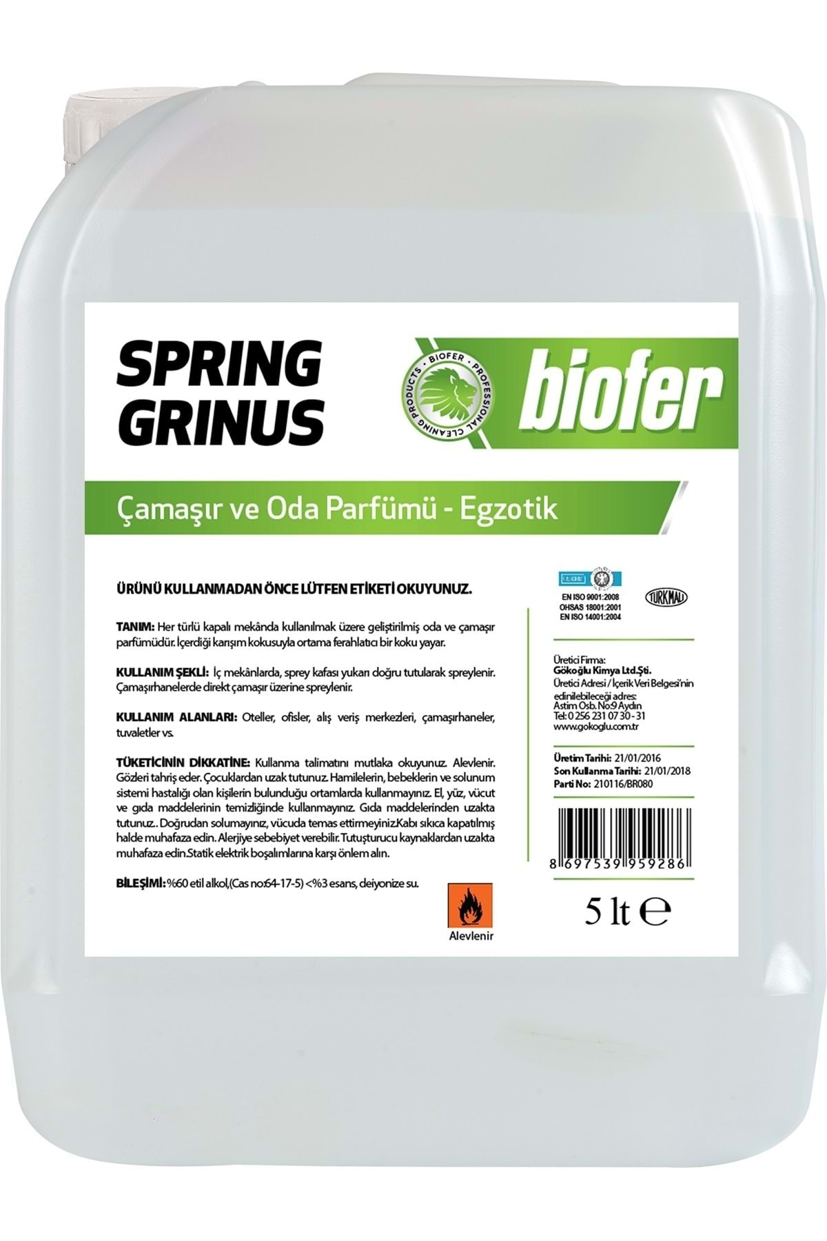 Biofer Spring Grinus Çamaşır Ve Oda Parfümü Egzotik 5 Lt