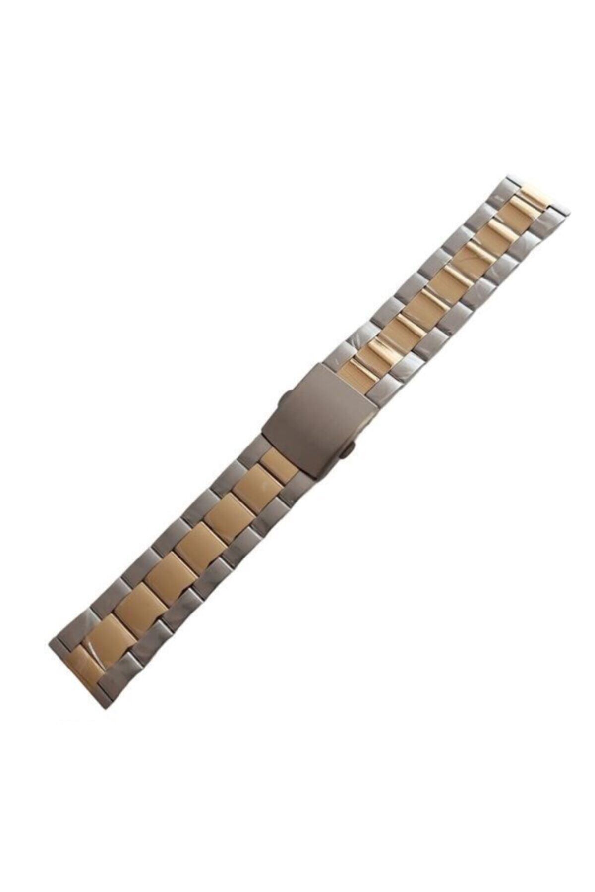 SAATKORDONCUSU 24 mm Çift Renkli Gold Ve Gümüş Kalın Çelik Saat Kordonu