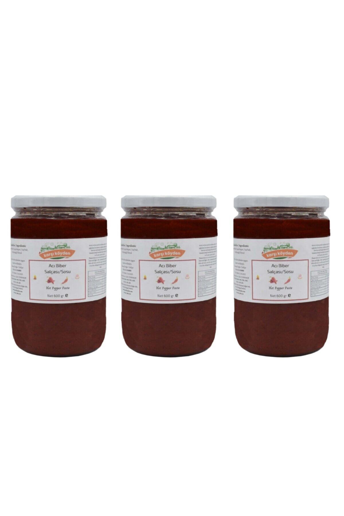 Karşı Köyden 3 Adet X 600gr Acı Biber Salçası/sosu - Odun Ateşinde Kaynatma