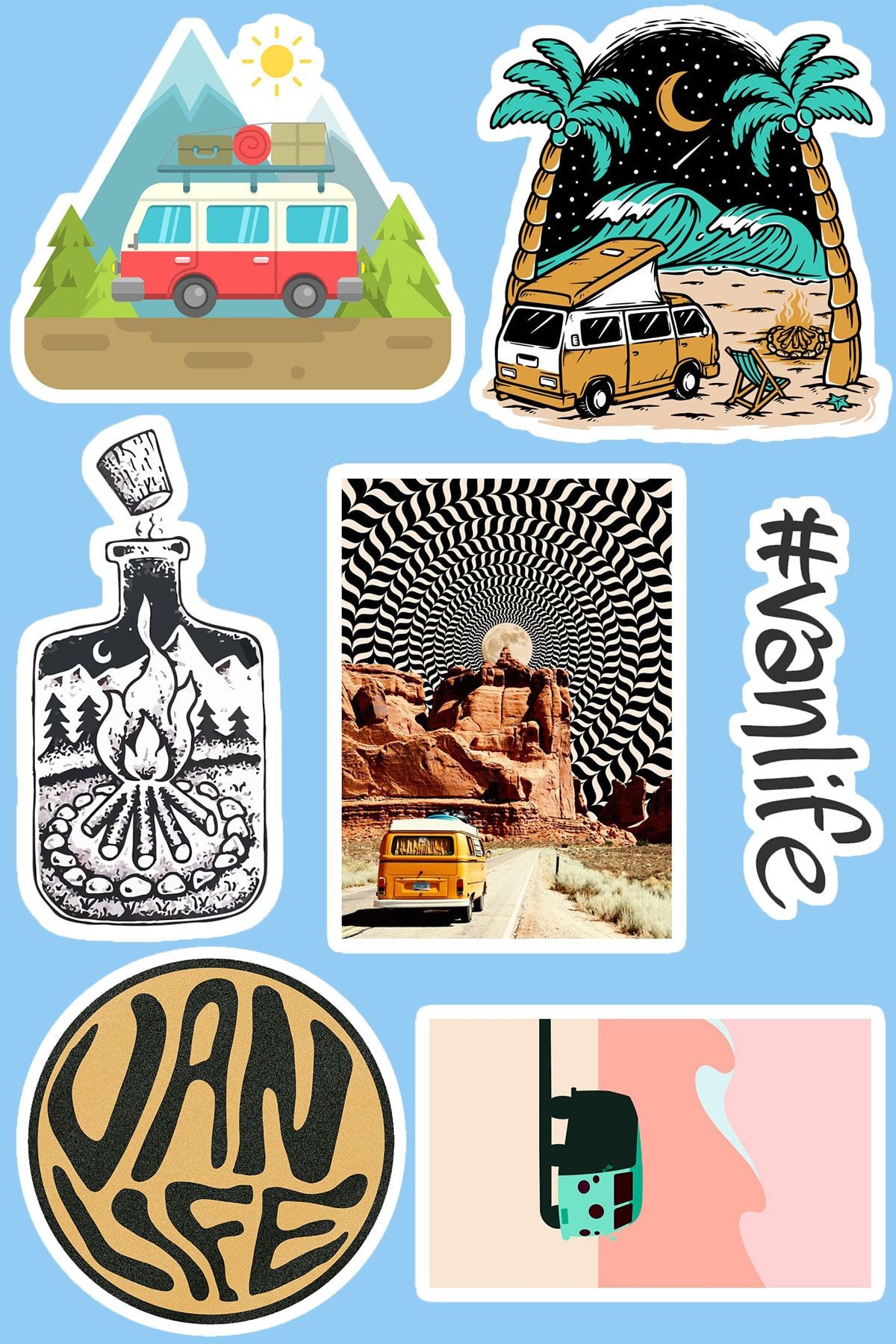 SilverStickers Karavan Temalı Laptop Notebook Kask Çanta Sticker Etiket Seti