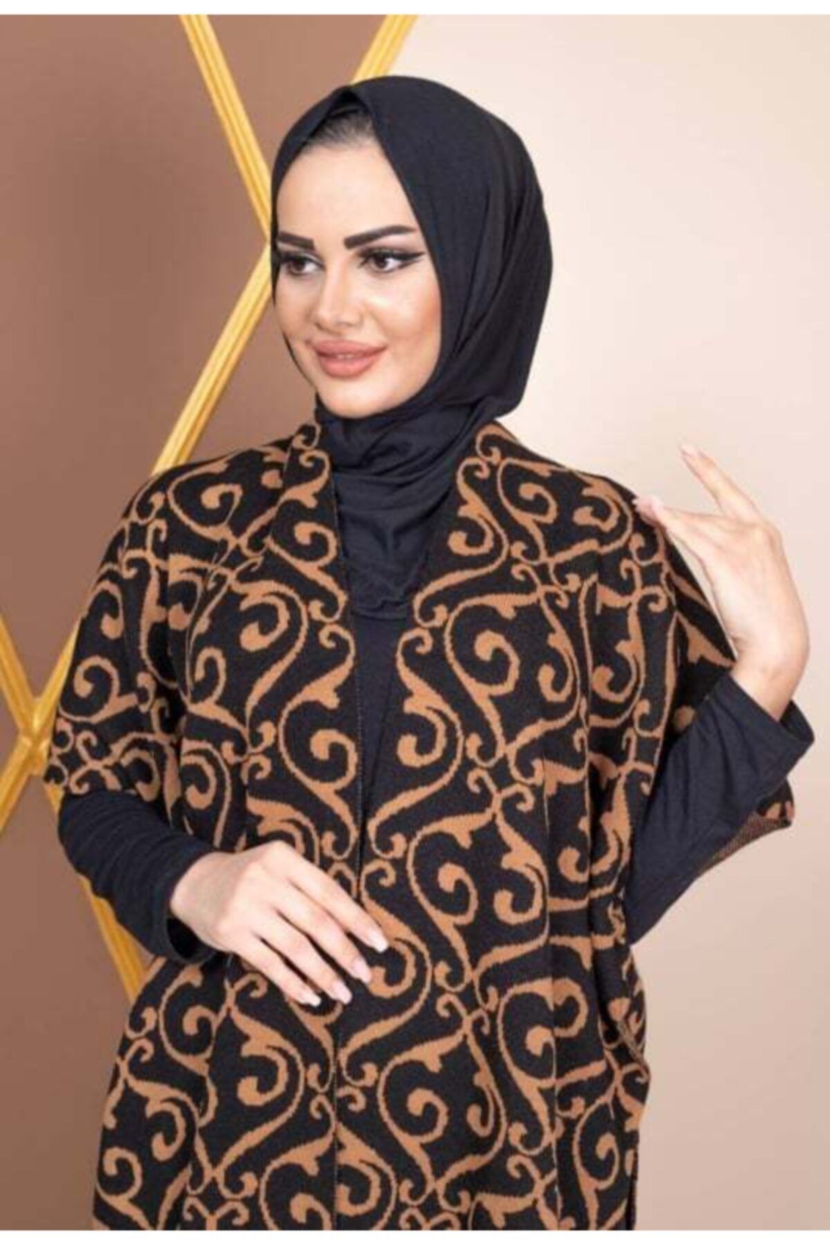 Locus wear Kadın Triko Siyah/gül Kurusu Panço Hırka-8896557